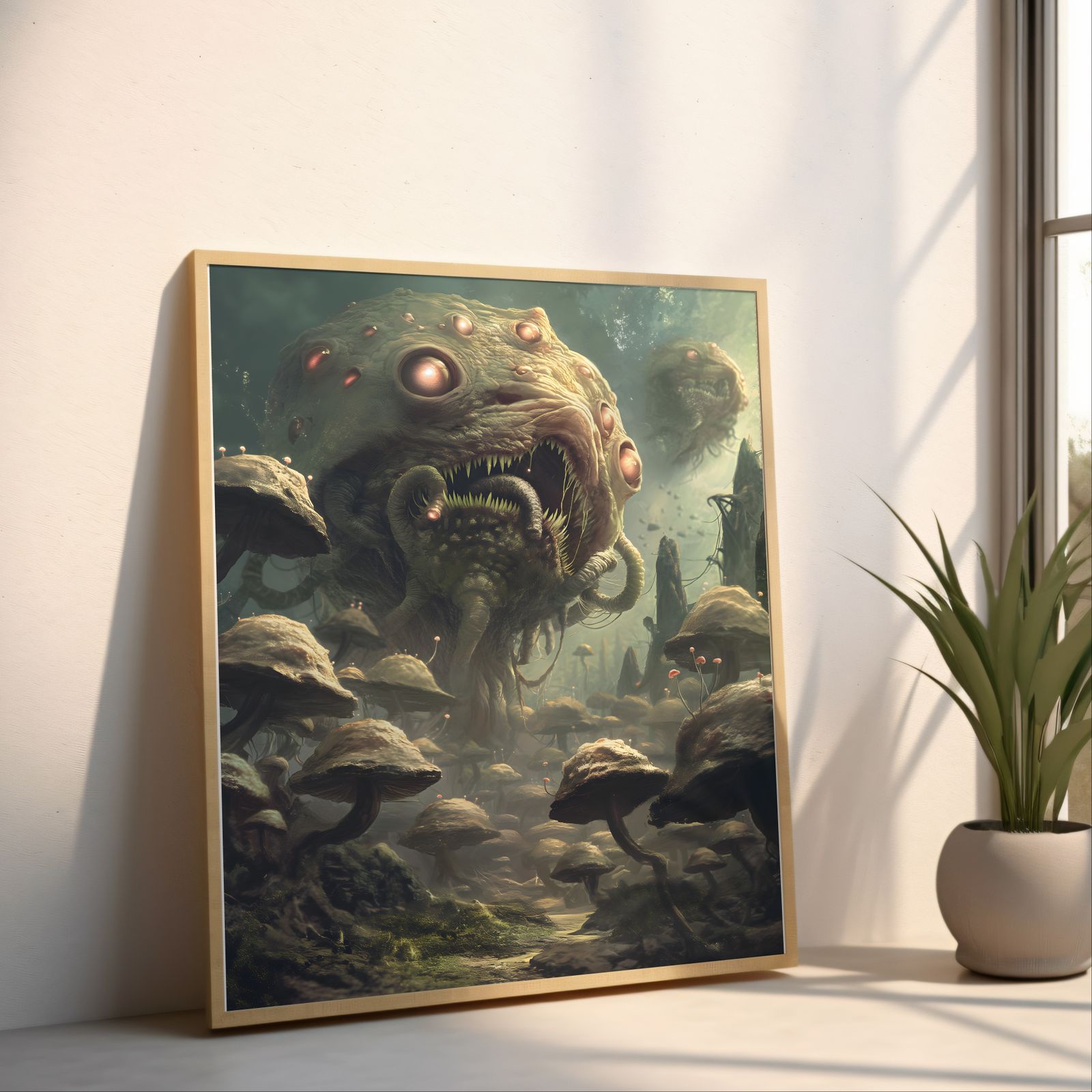 Distant War shown in a room — angled mockup