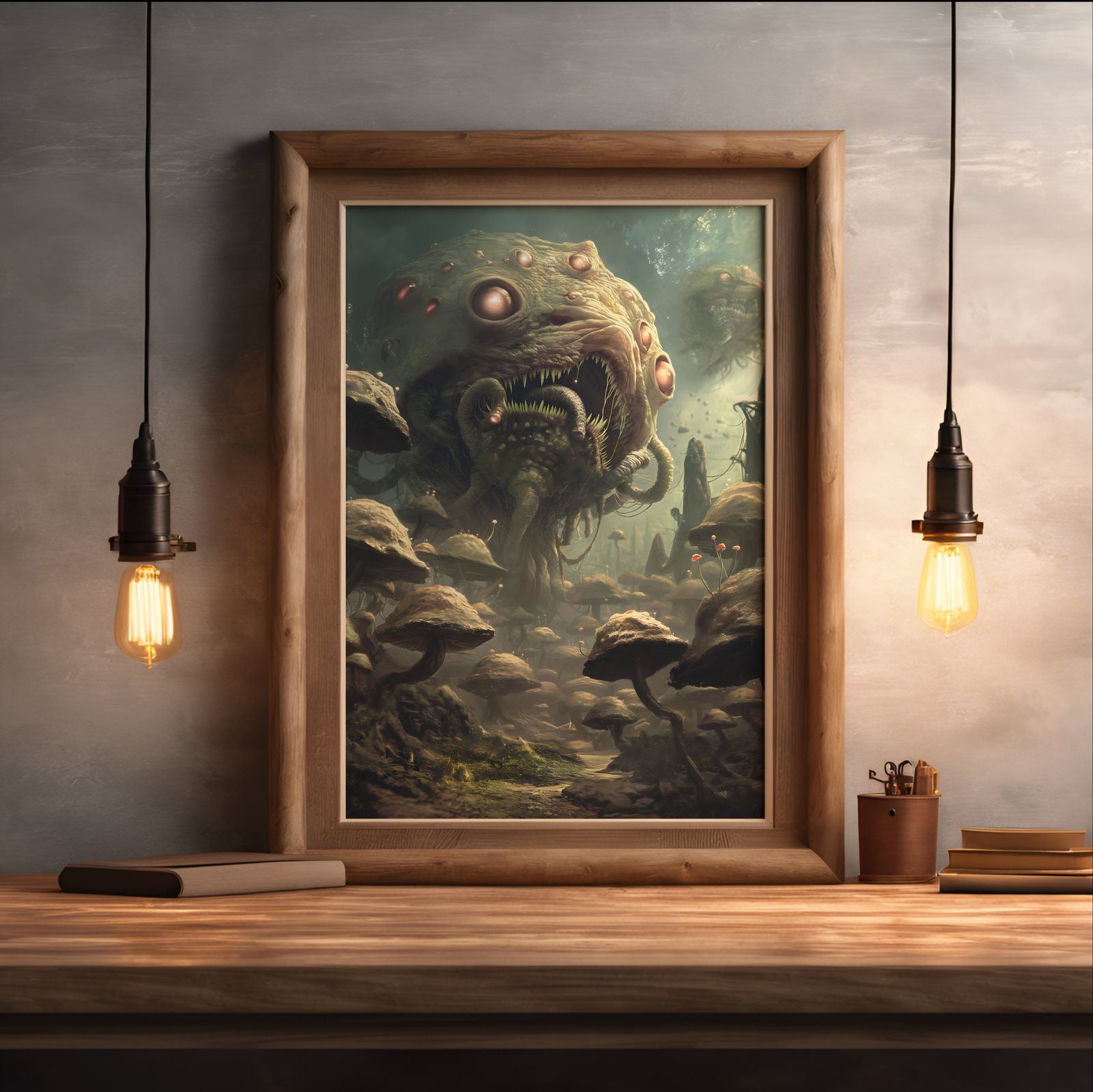 Distant War shown in a room — desk mockup
