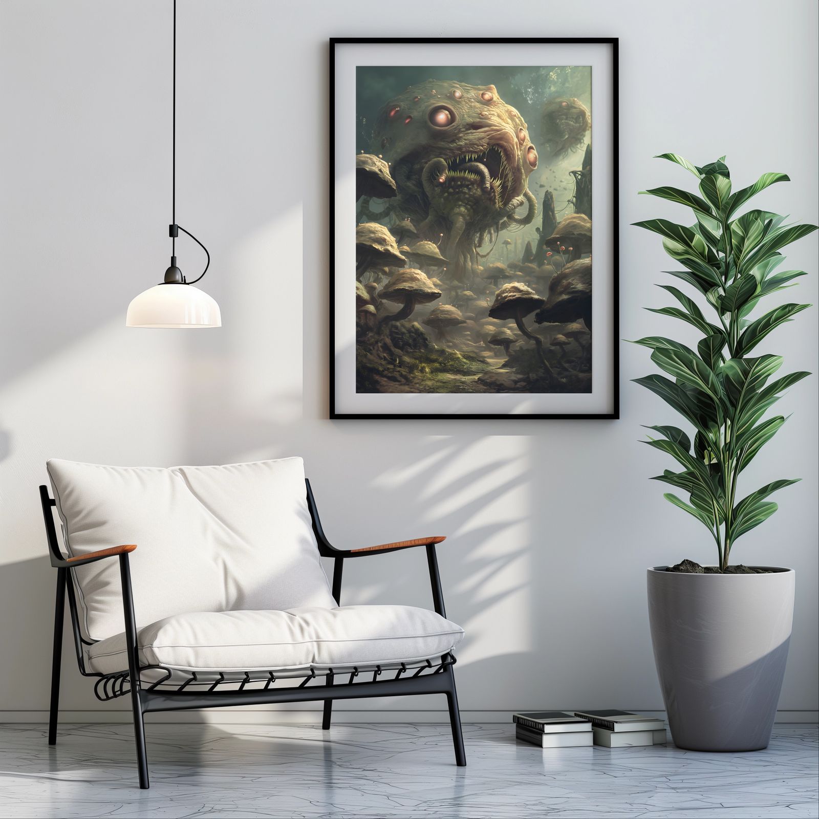 Distant War shown in a room — room mockup