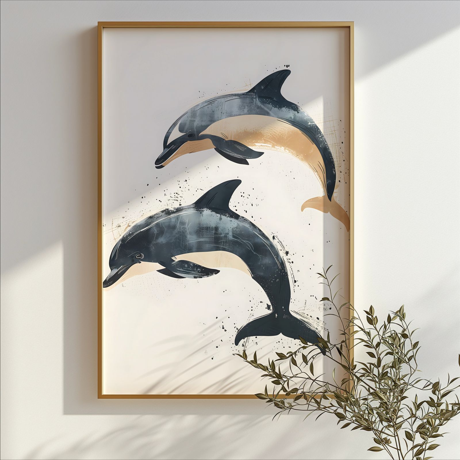 Leaping Dolphins shown in a room — branch mockup