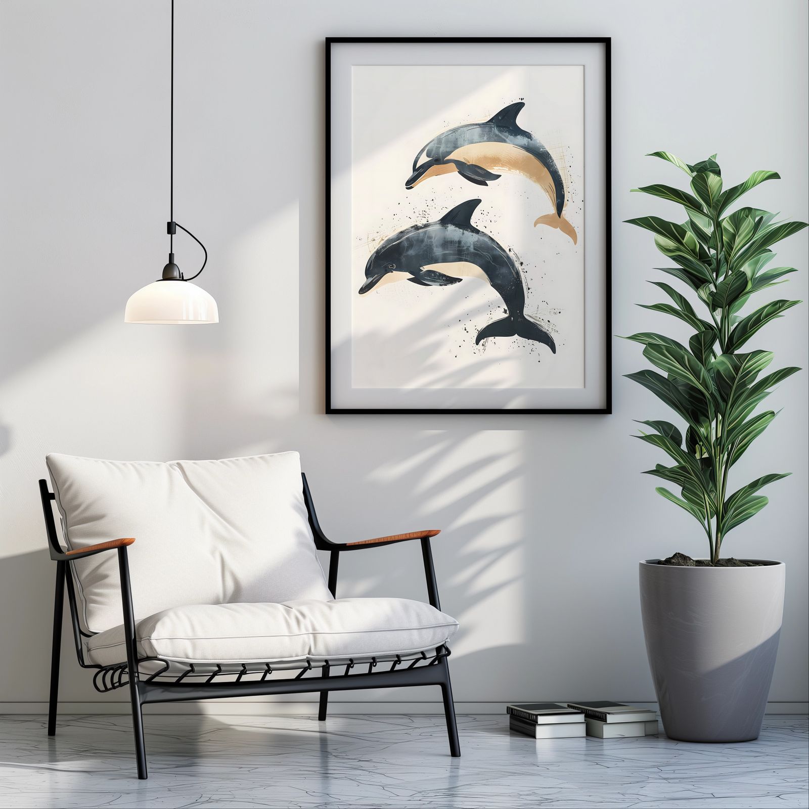 Leaping Dolphins shown in a room — room mockup