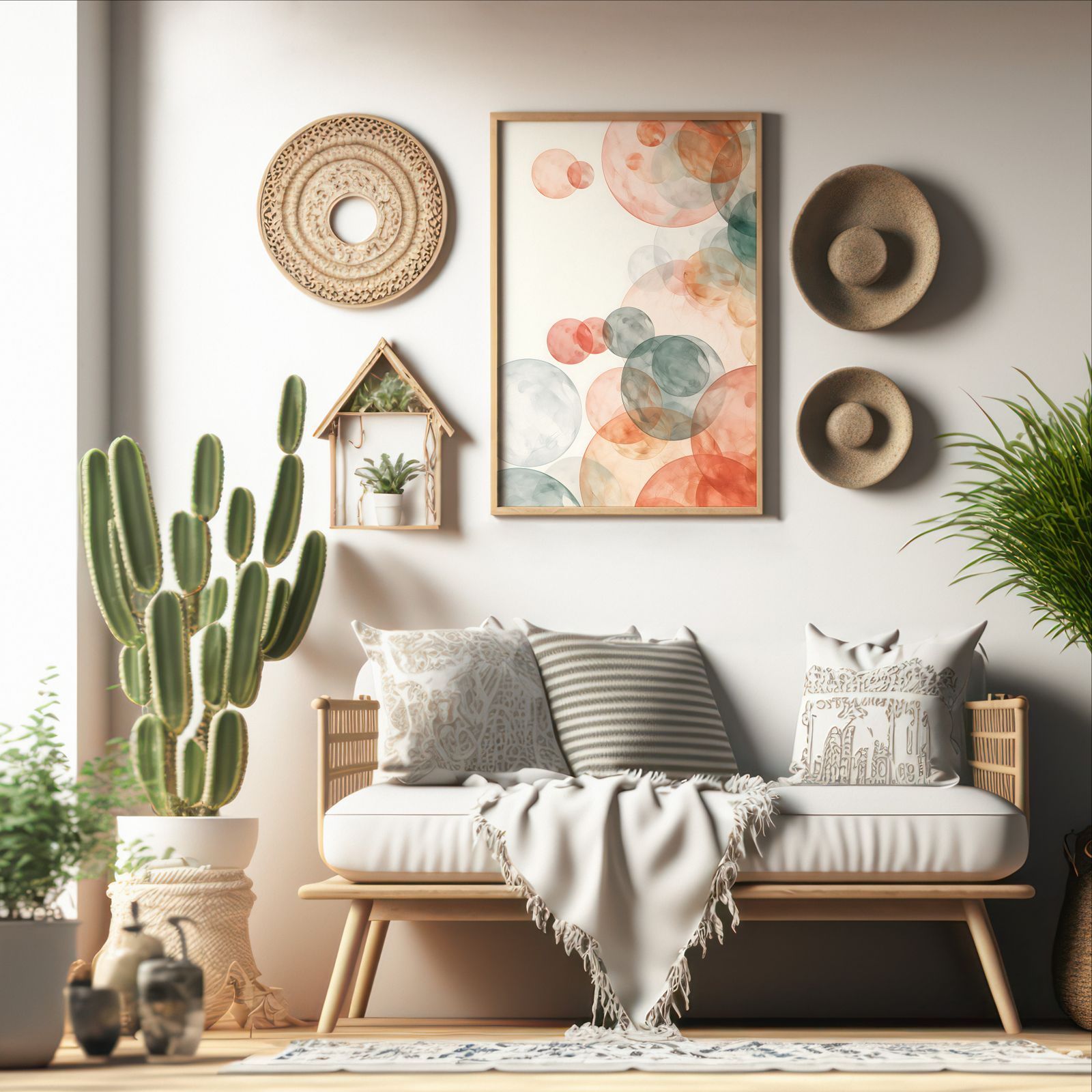 Echoes of Bubbles shown in a room — boho mockup