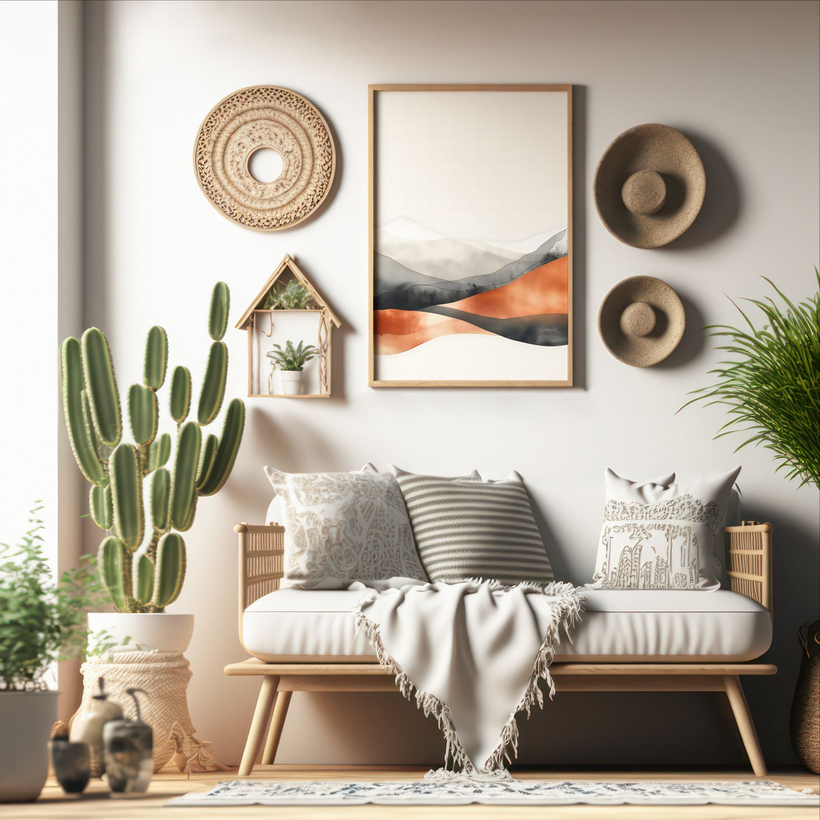 Echoes of Waves shown in a room — boho mockup
