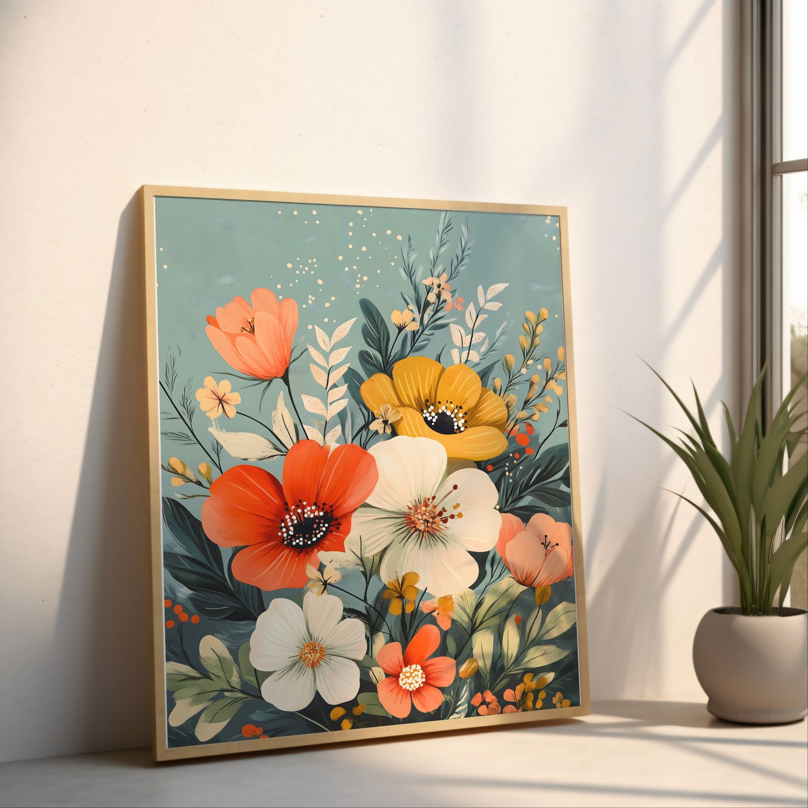 Elegant Floral Harmony shown in a room — angled mockup