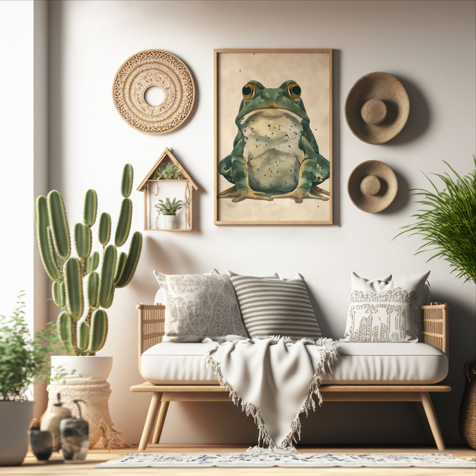 Fat Frog shown in a room — boho mockup