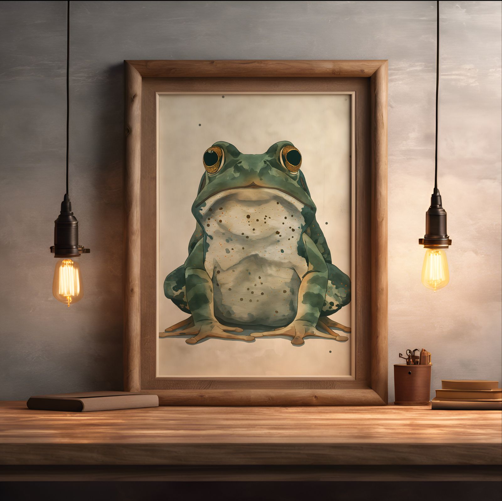Fat Frog shown in a room — desk mockup