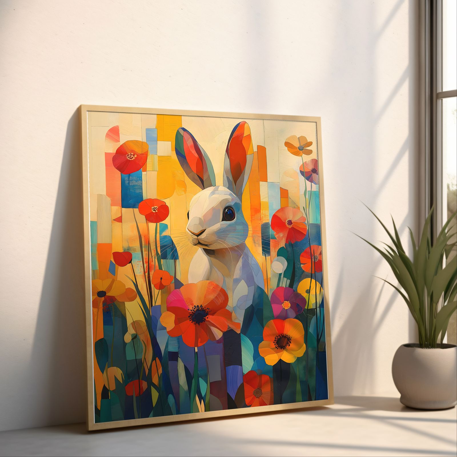 Floral Bunny shown in a room — angled mockup