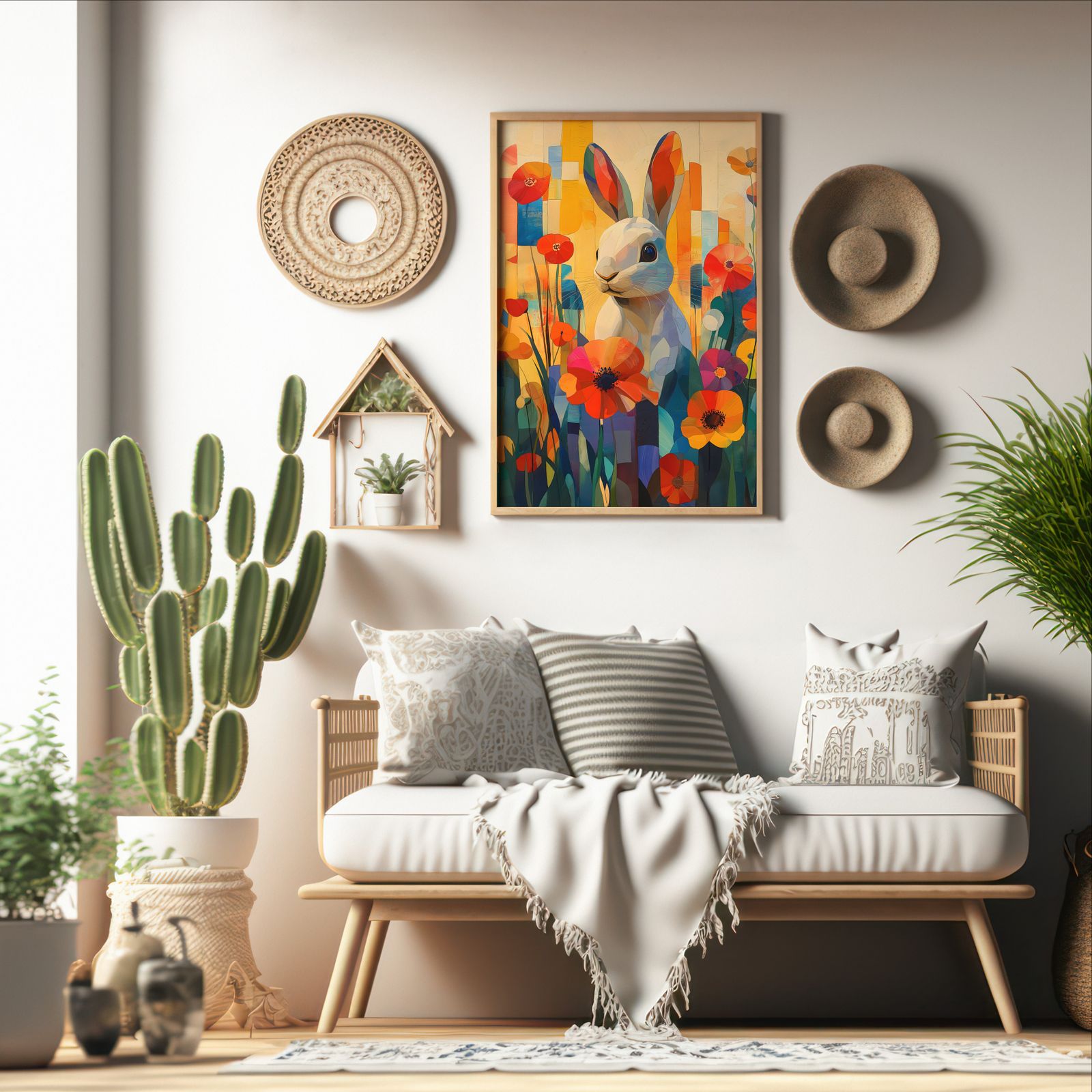 Floral Bunny shown in a room — boho mockup