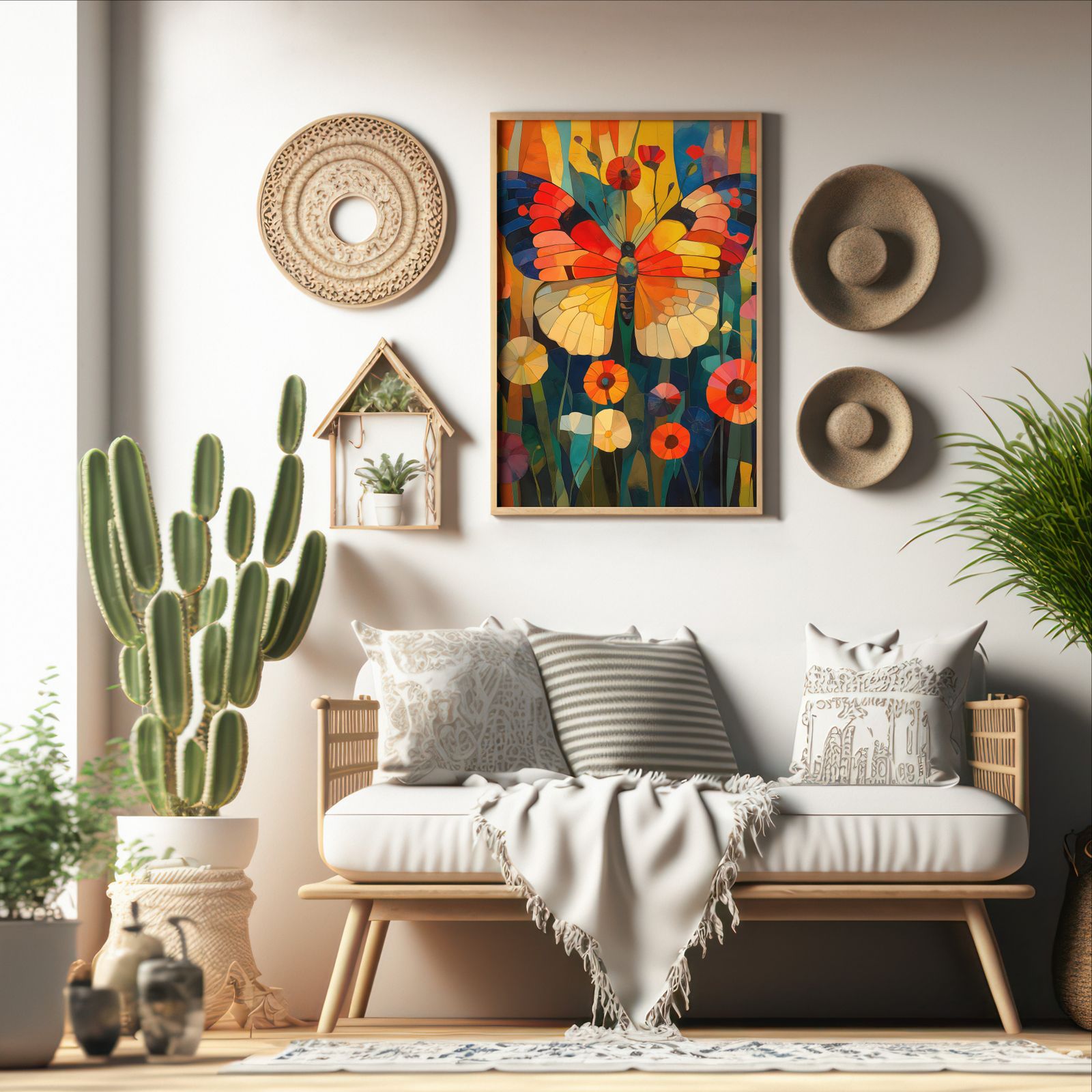 Floral Butterfly shown in a room — boho mockup