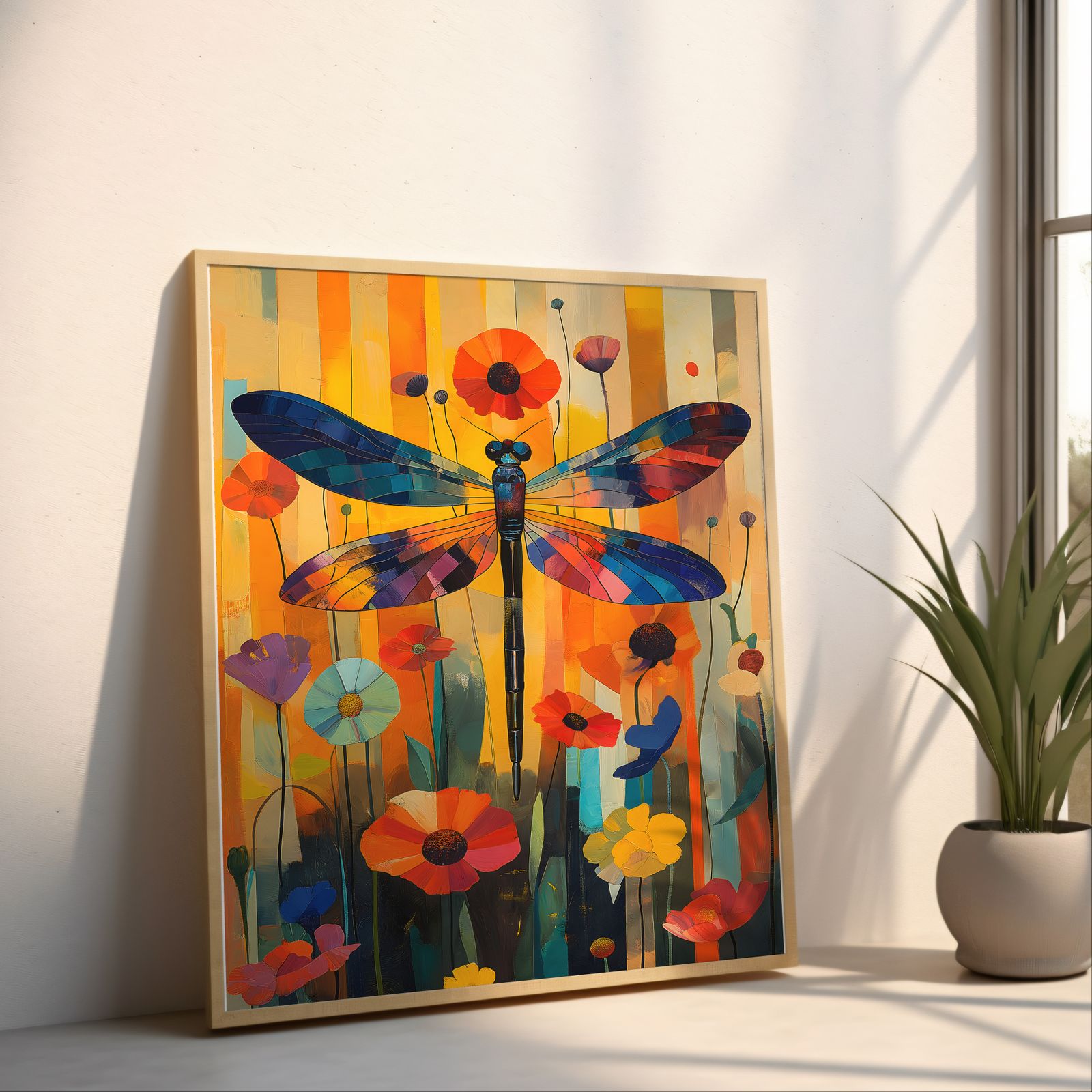 Floral Dragonfly shown in a room — angled mockup