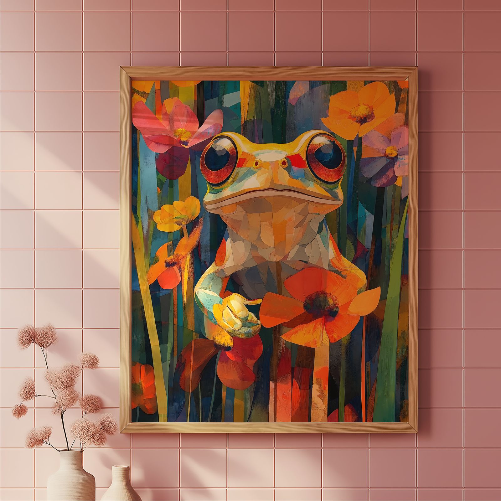 Floral Frog shown in a room — tile mockup