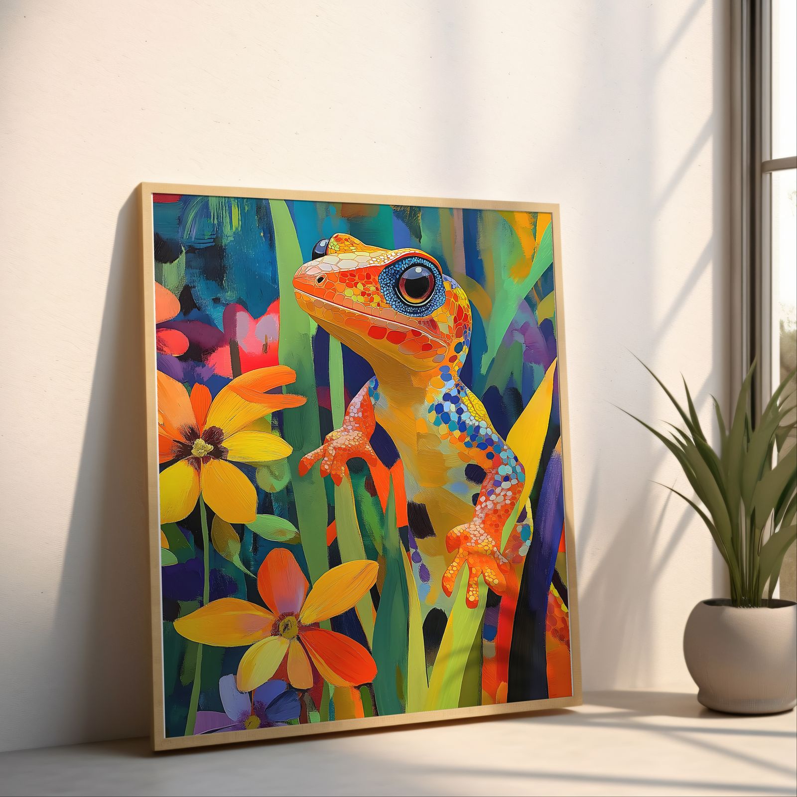 Floral Gecko shown in a room — angled mockup