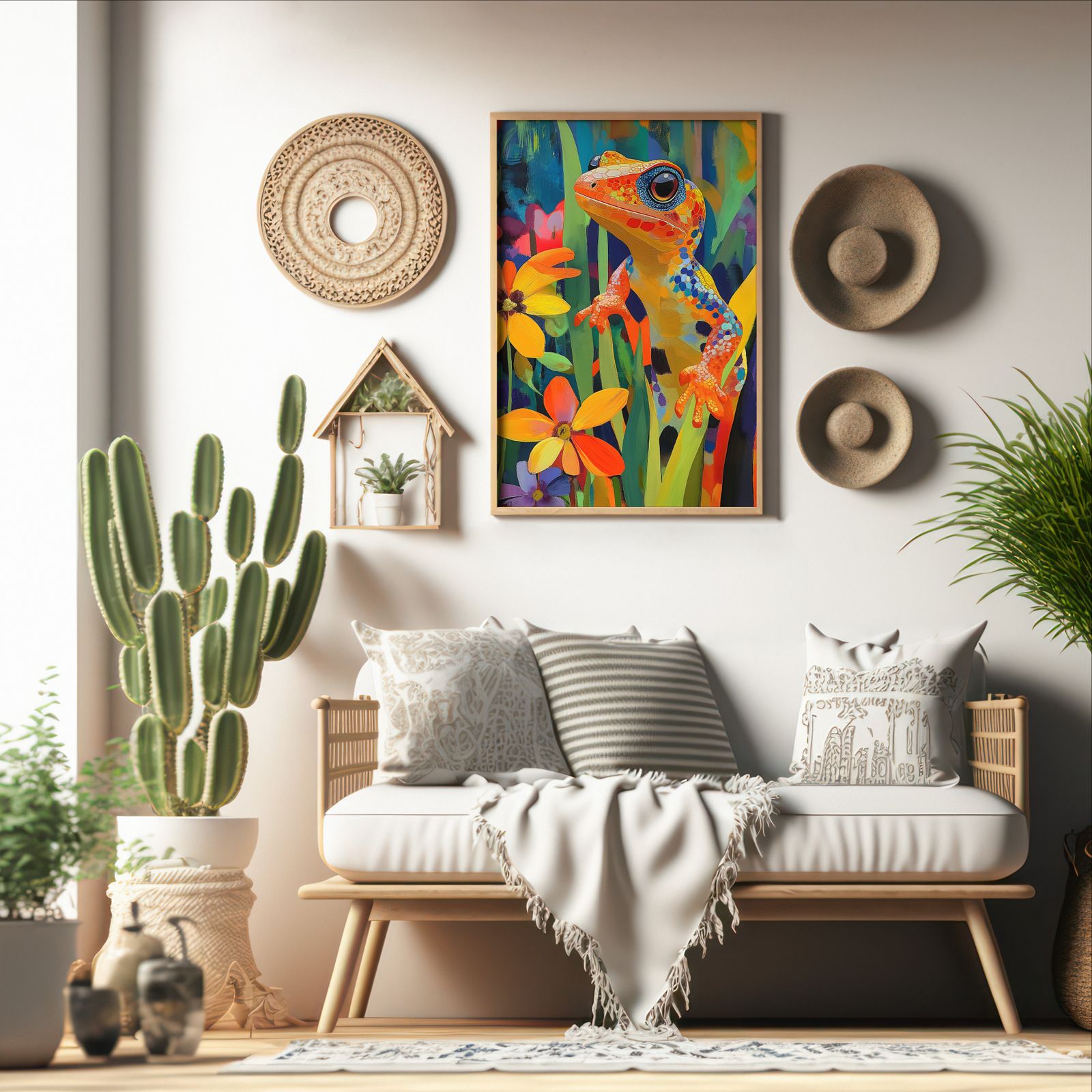 Floral Gecko shown in a room — boho mockup