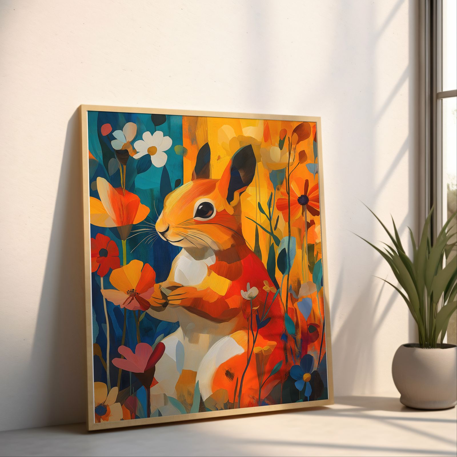 Floral Squirrel shown in a room — angled mockup