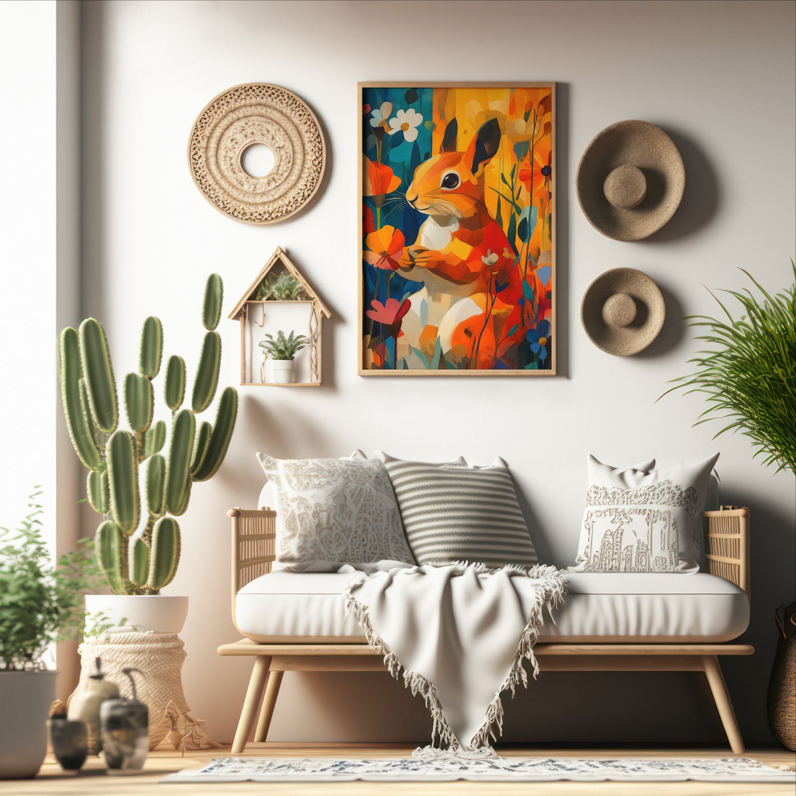 Floral Squirrel shown in a room — boho mockup