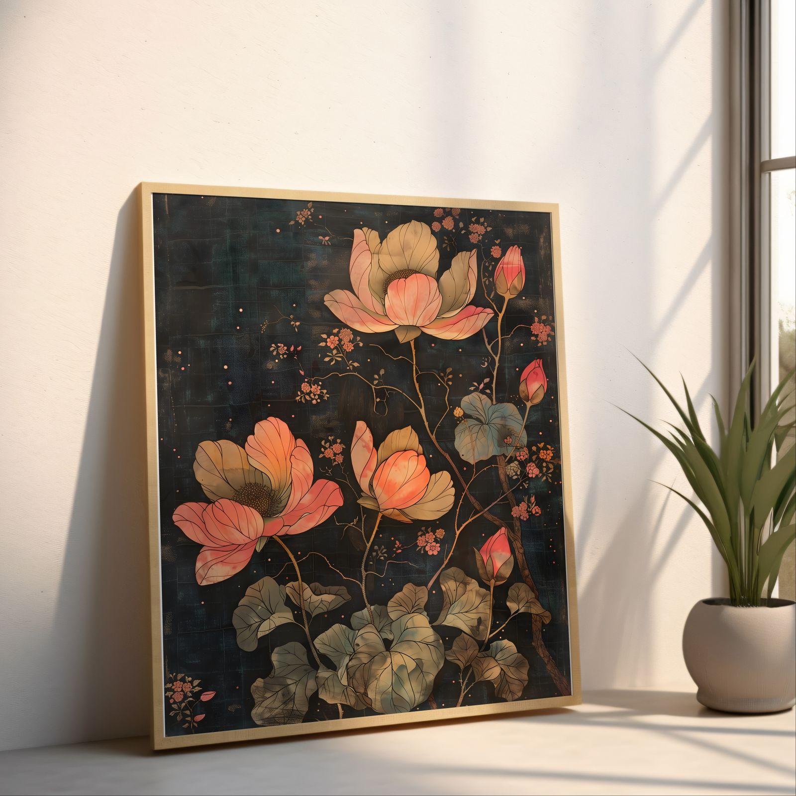 Floral Wood Cut shown in a room — angled mockup