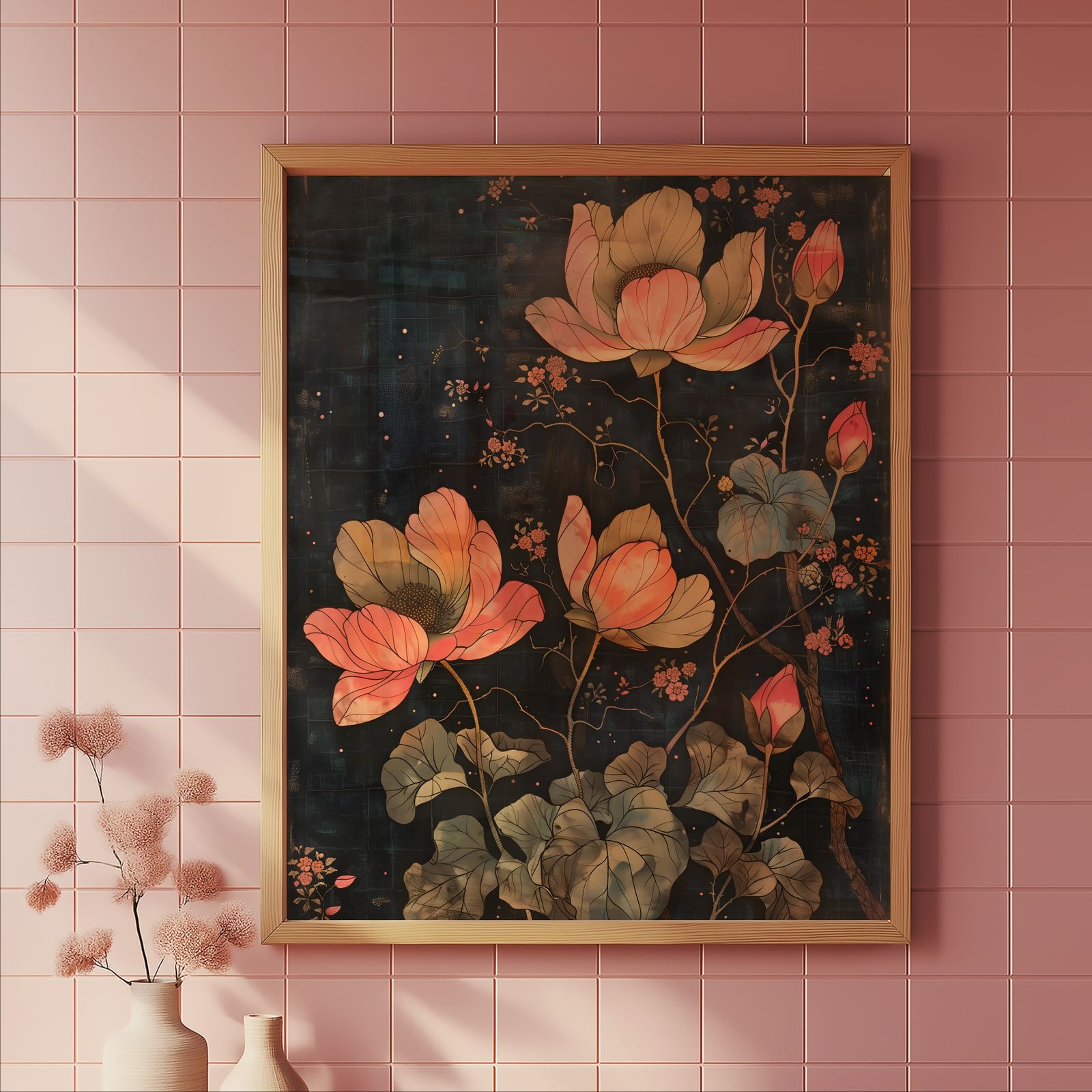 Floral Wood Cut shown in a room — tile mockup