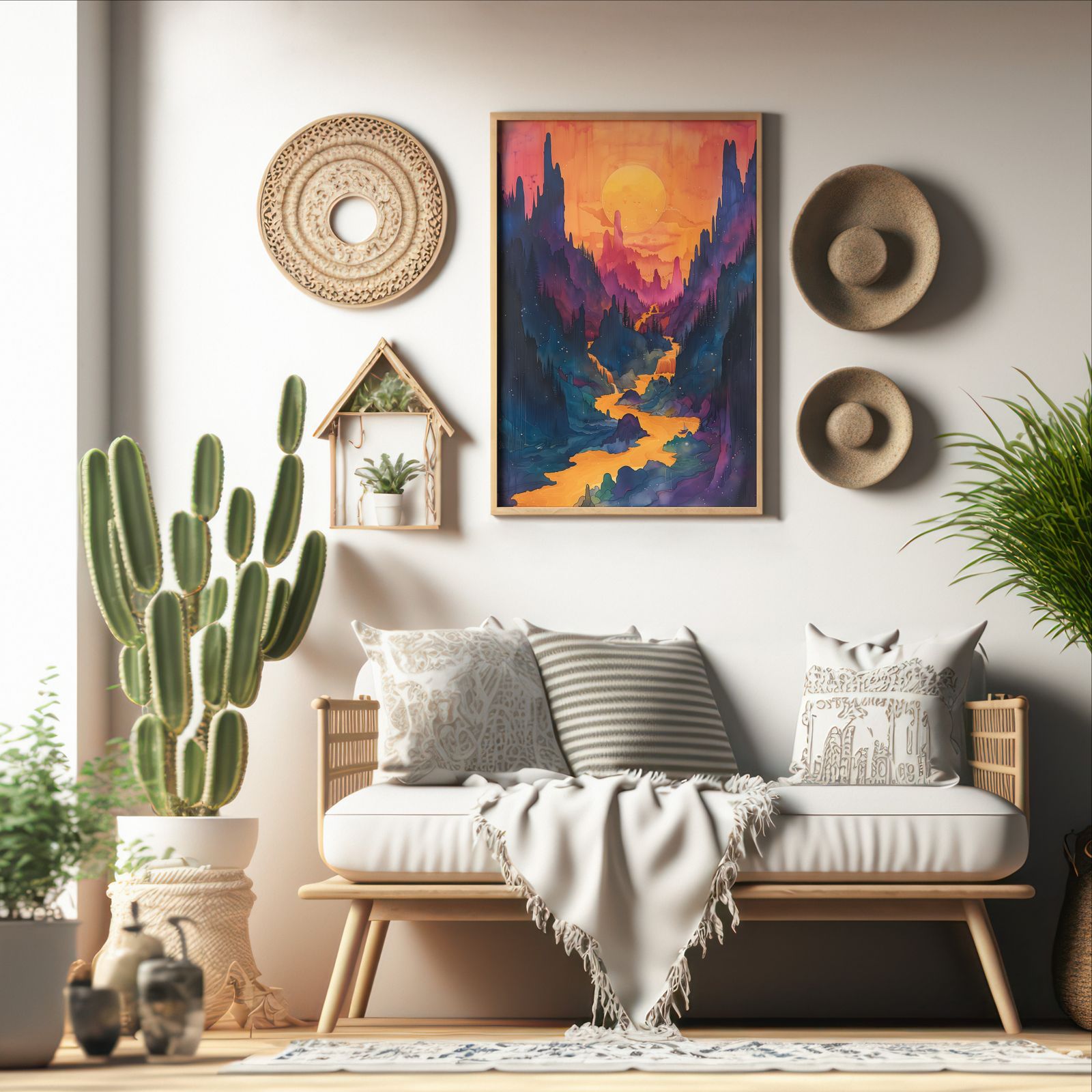 Flow of Dreams shown in a room — boho mockup