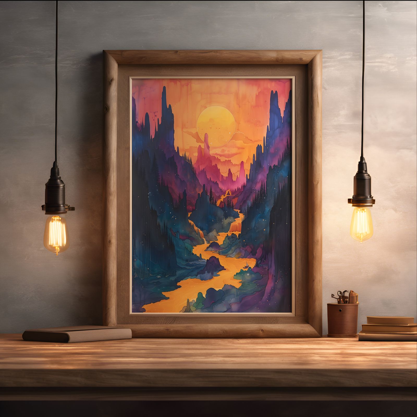 Flow of Dreams shown in a room — desk mockup
