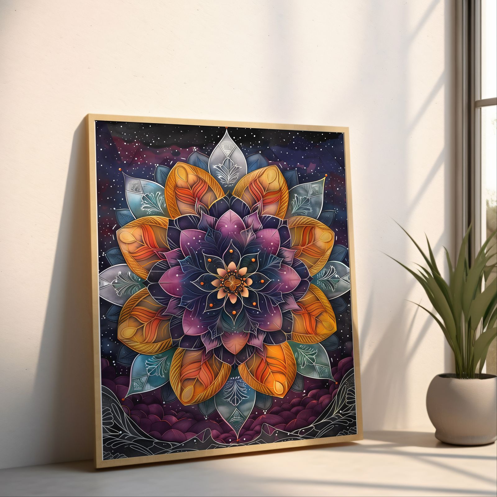 Starry Mandala shown in a room — angled mockup