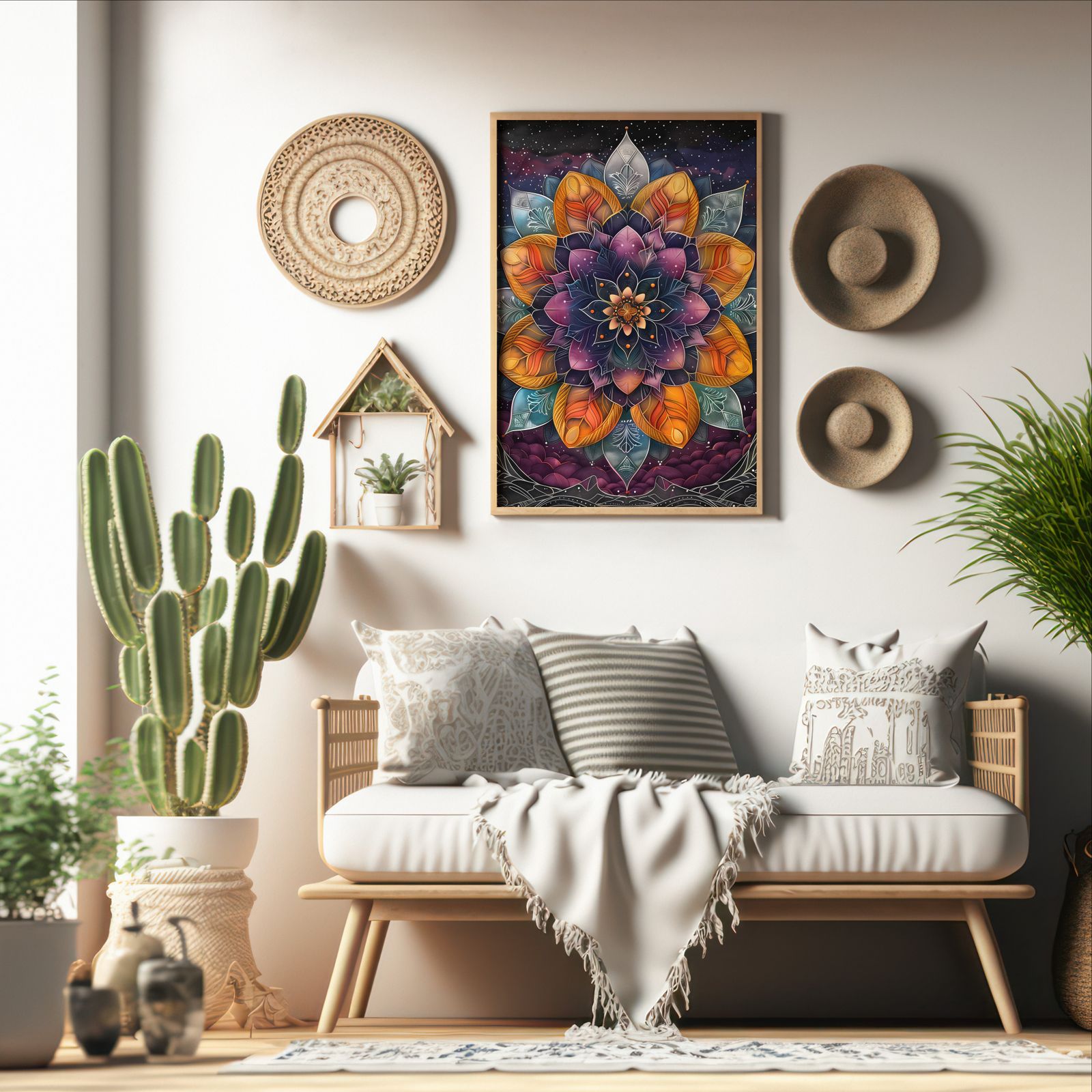 Starry Mandala shown in a room — boho mockup