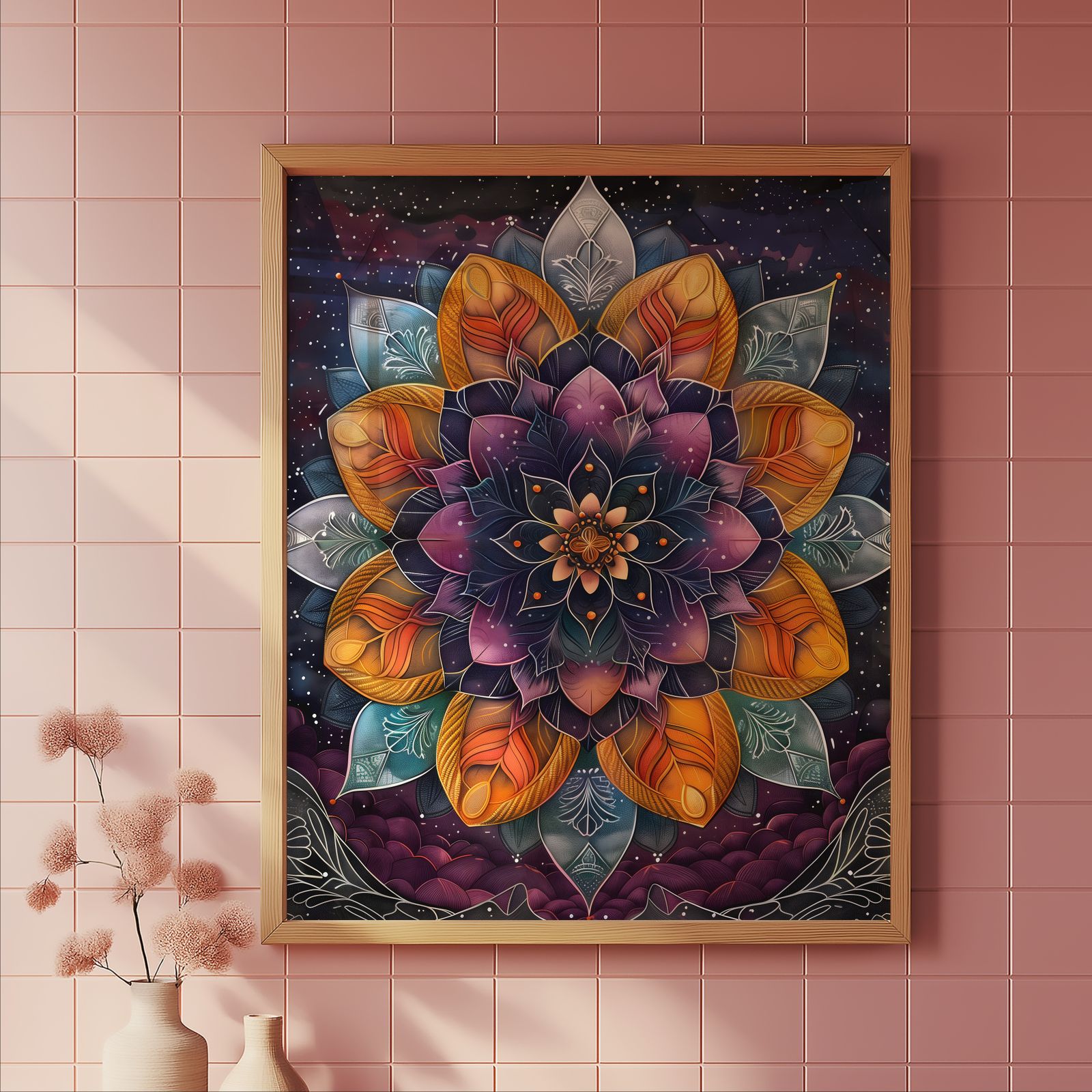 Starry Mandala shown in a room — tile mockup