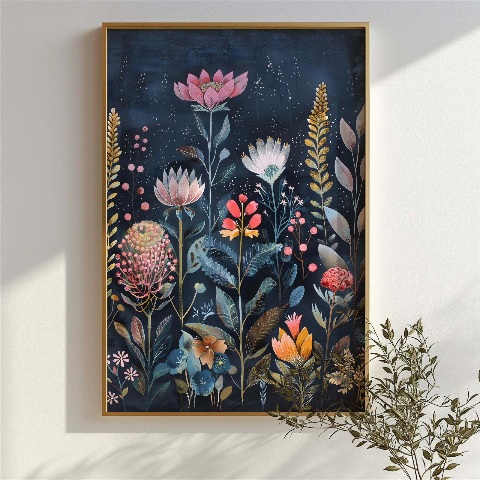 Flowers in Navy shown in a room — branch mockup
