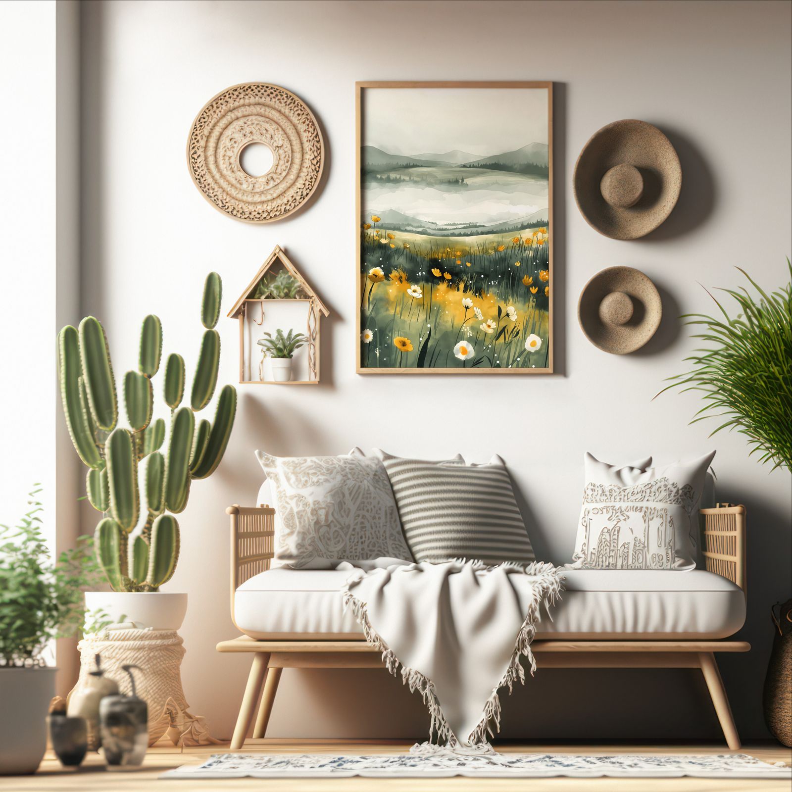 Foggy Meadow shown in a room — boho mockup