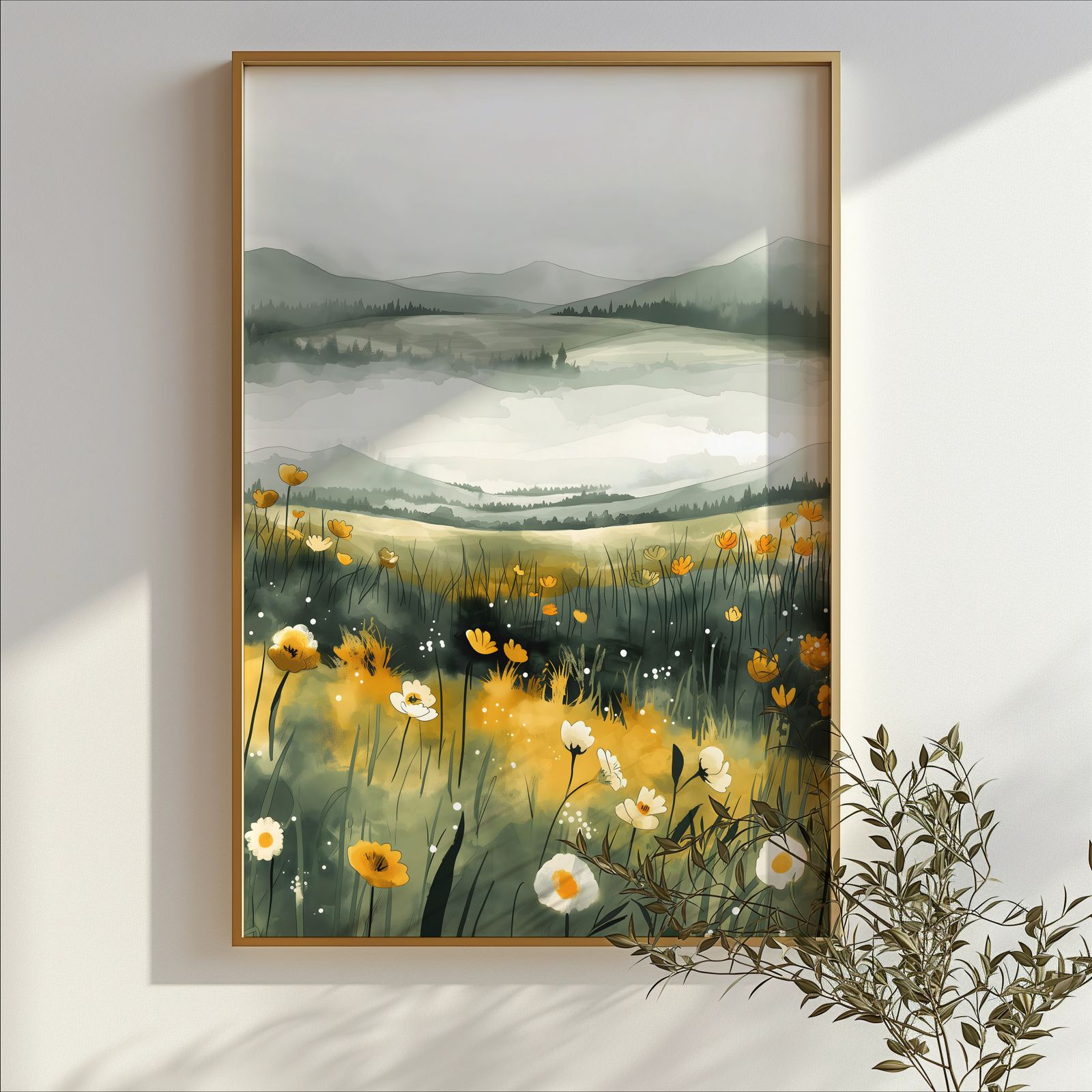 Foggy Meadow shown in a room — branch mockup