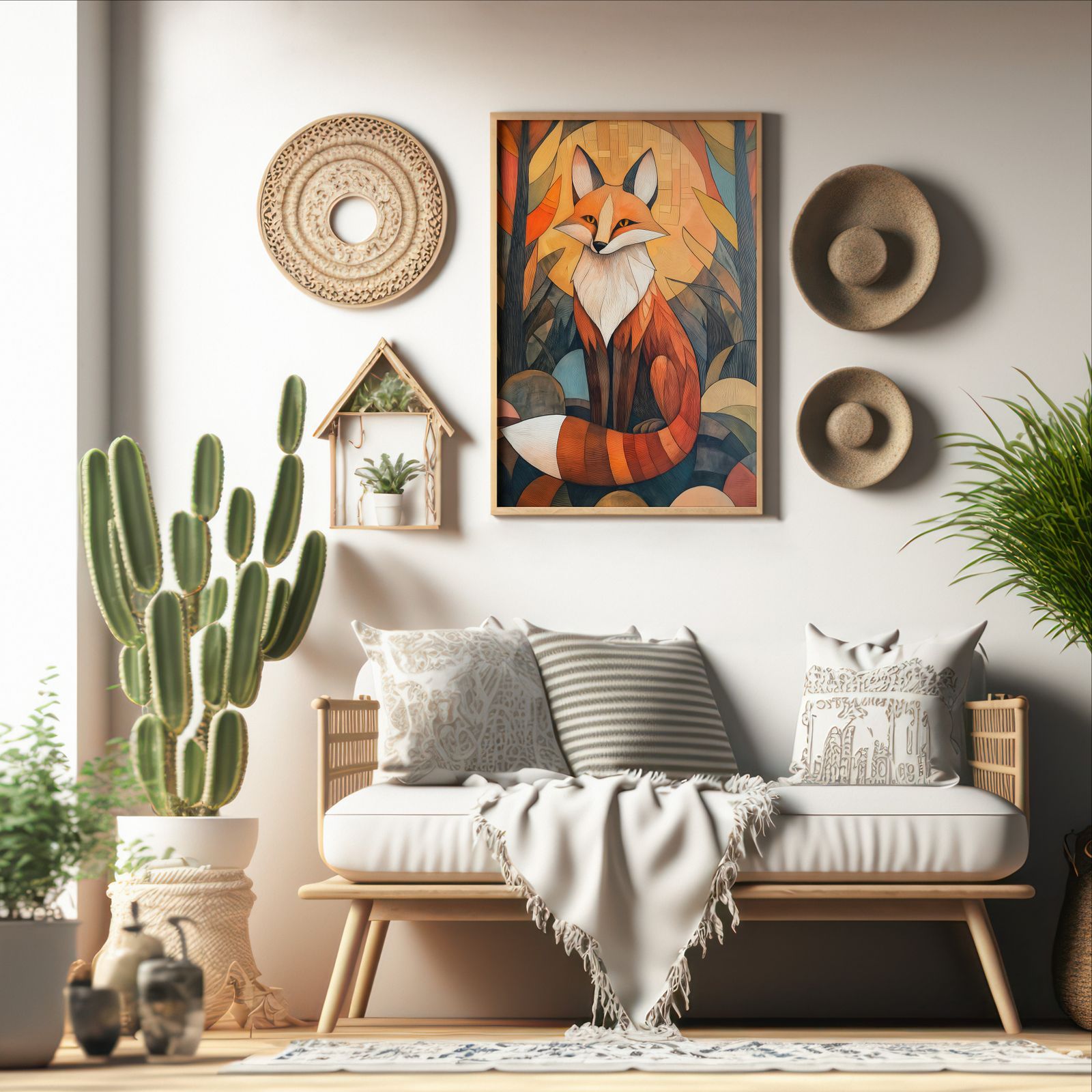 Fox at Dusk shown in a room — boho mockup