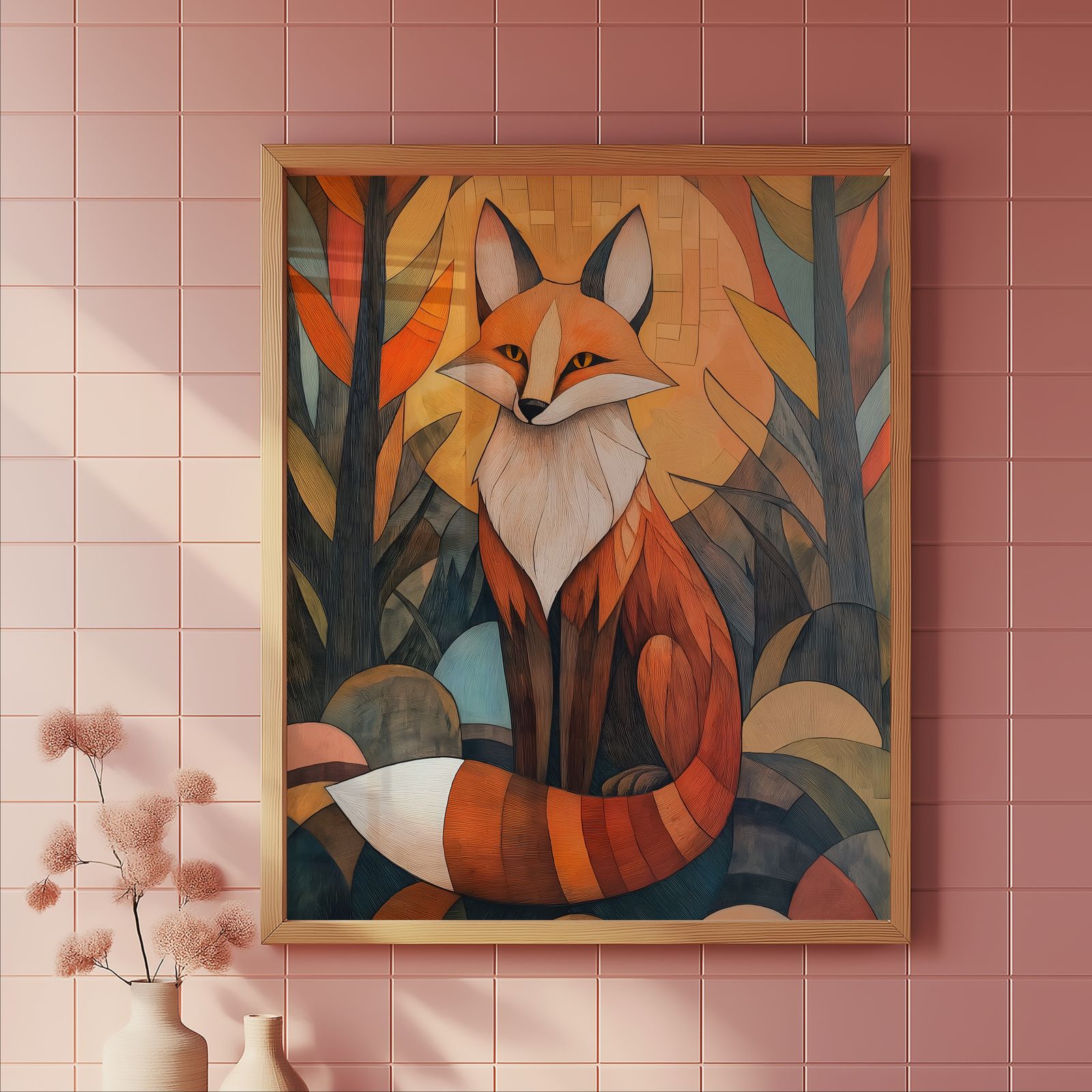 Fox at Dusk shown in a room — tile mockup