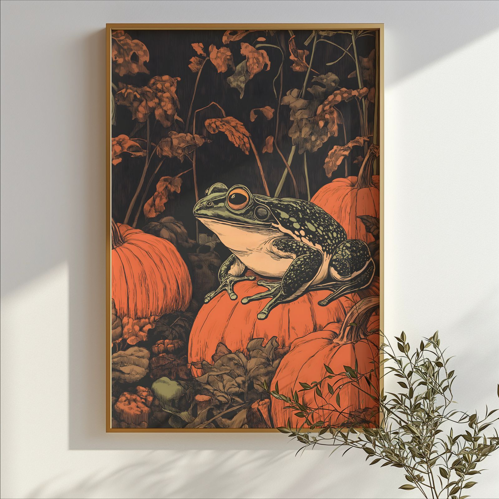 Frog in the Pumpkin Patch shown in a room — branch mockup