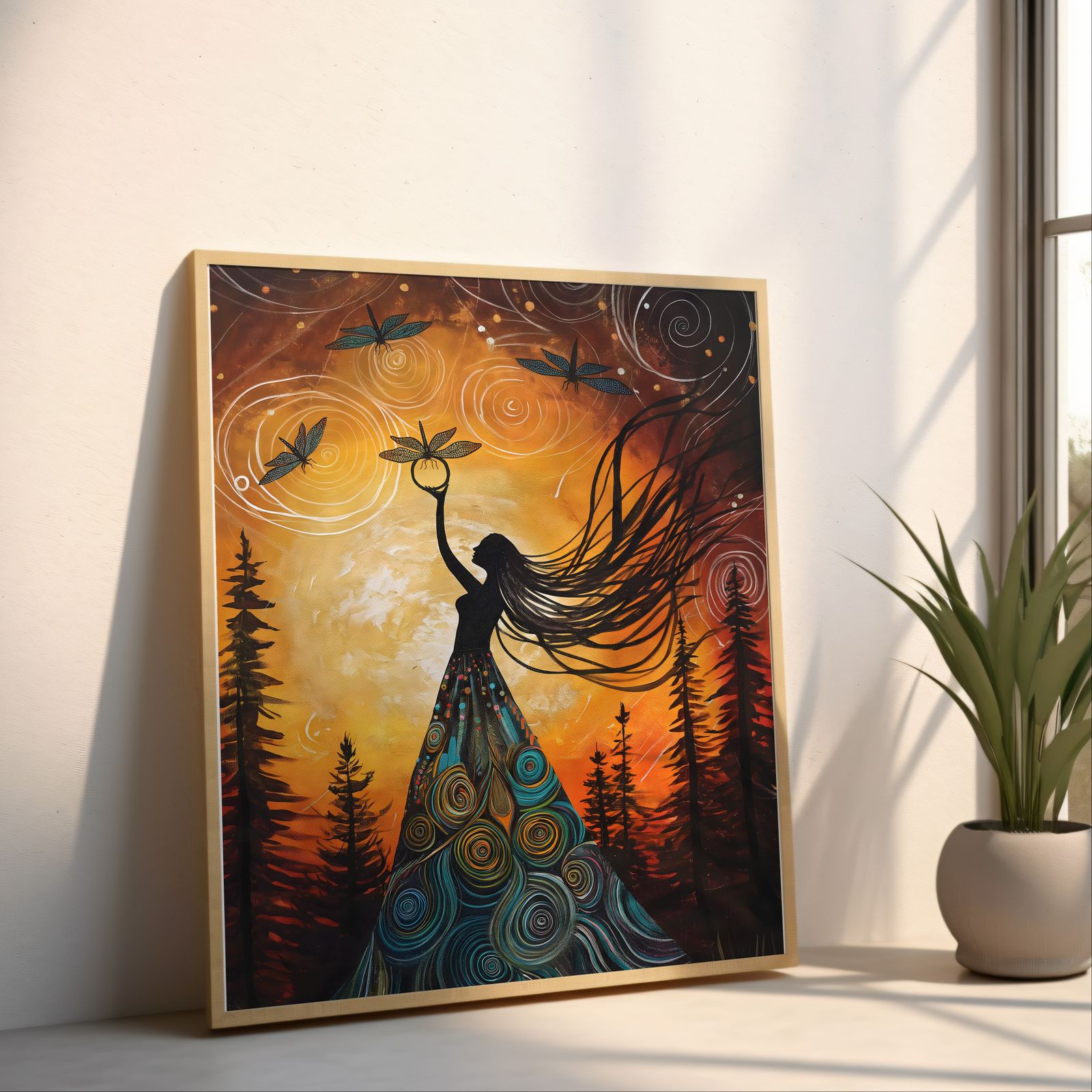 Gaia Dance with Dragonflies shown in a room — angled mockup