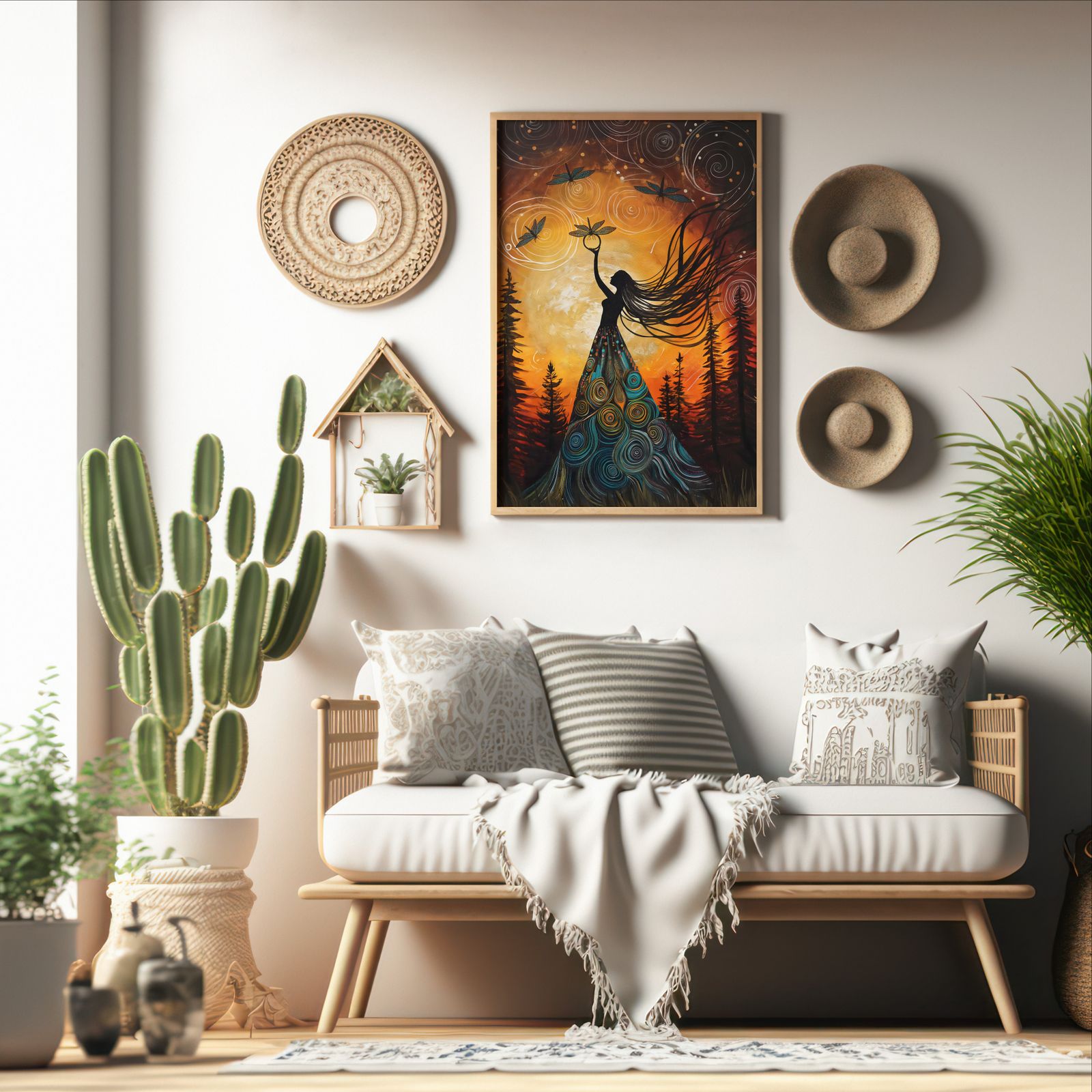 Gaia Dance with Dragonflies shown in a room — boho mockup