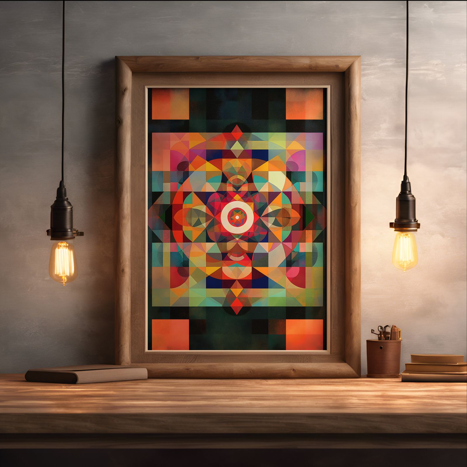 Geometric Mandala shown in a room — desk mockup