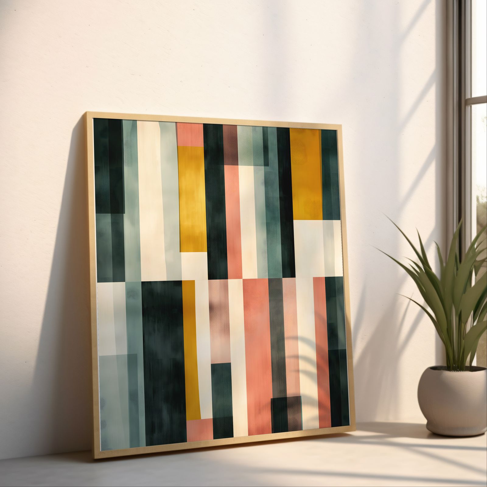 Geometry in Black and Gold shown in a room — angled mockup