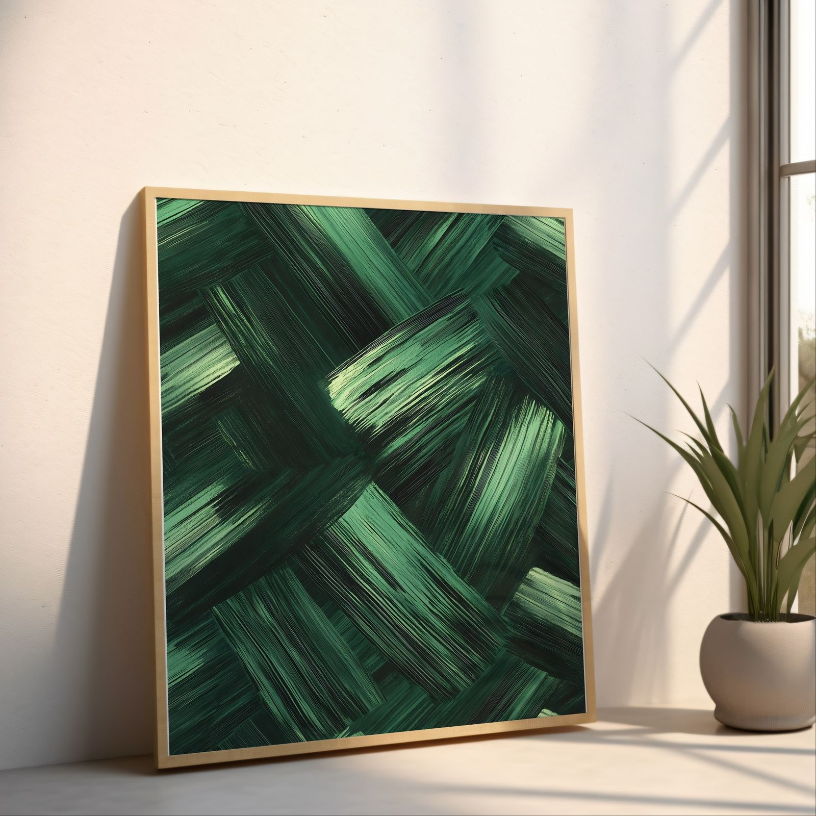 Green Weave shown in a room — angled mockup