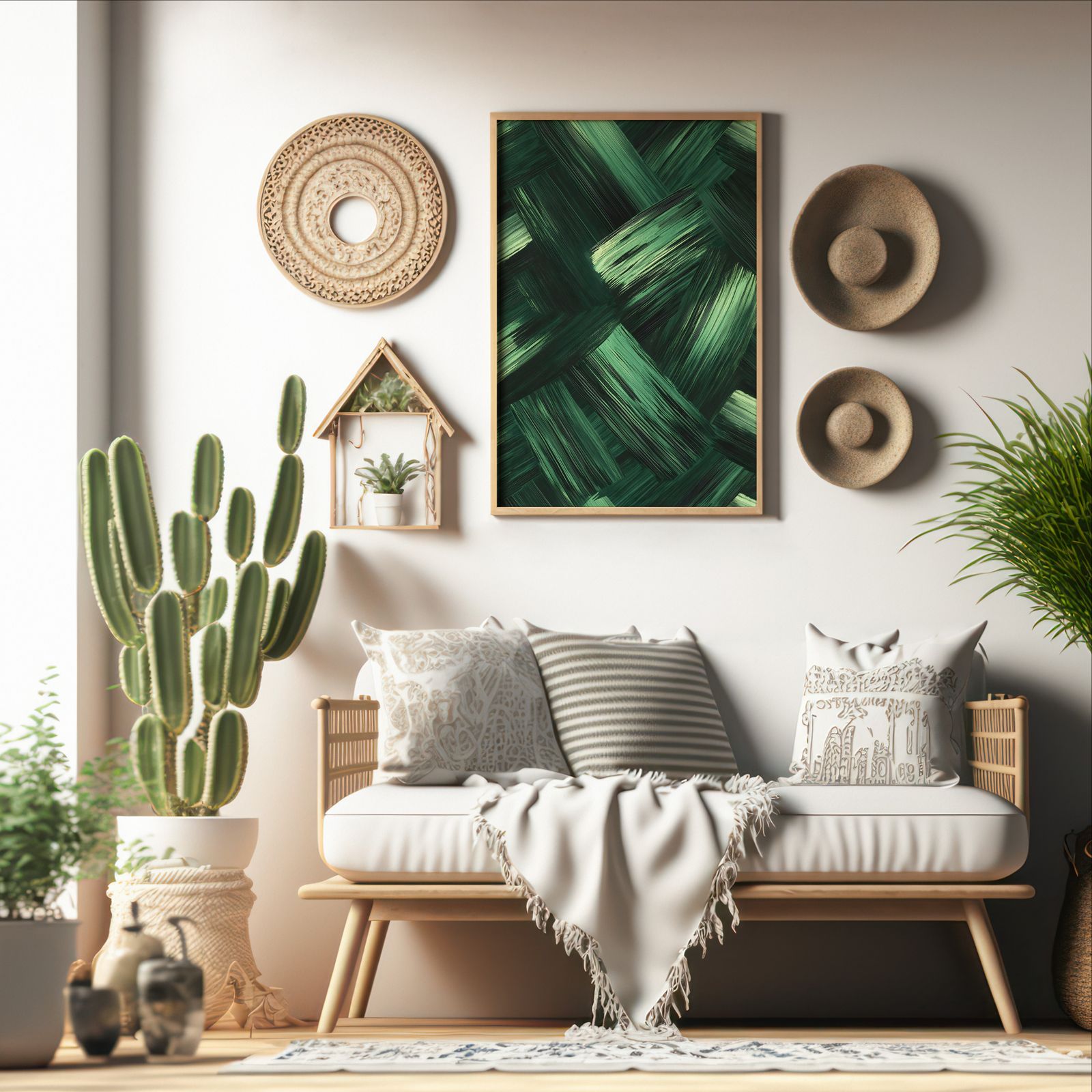 Green Weave shown in a room — boho mockup