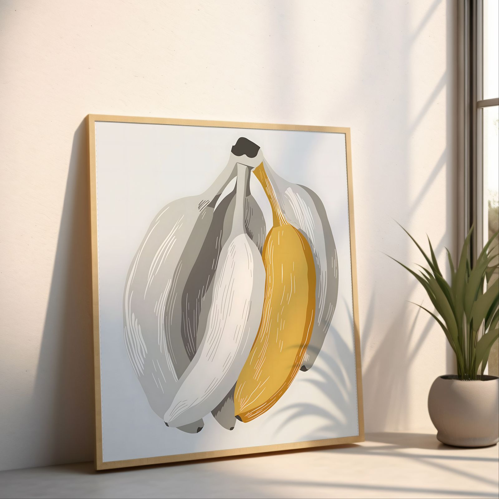 Grey Bananas shown in a room — angled mockup