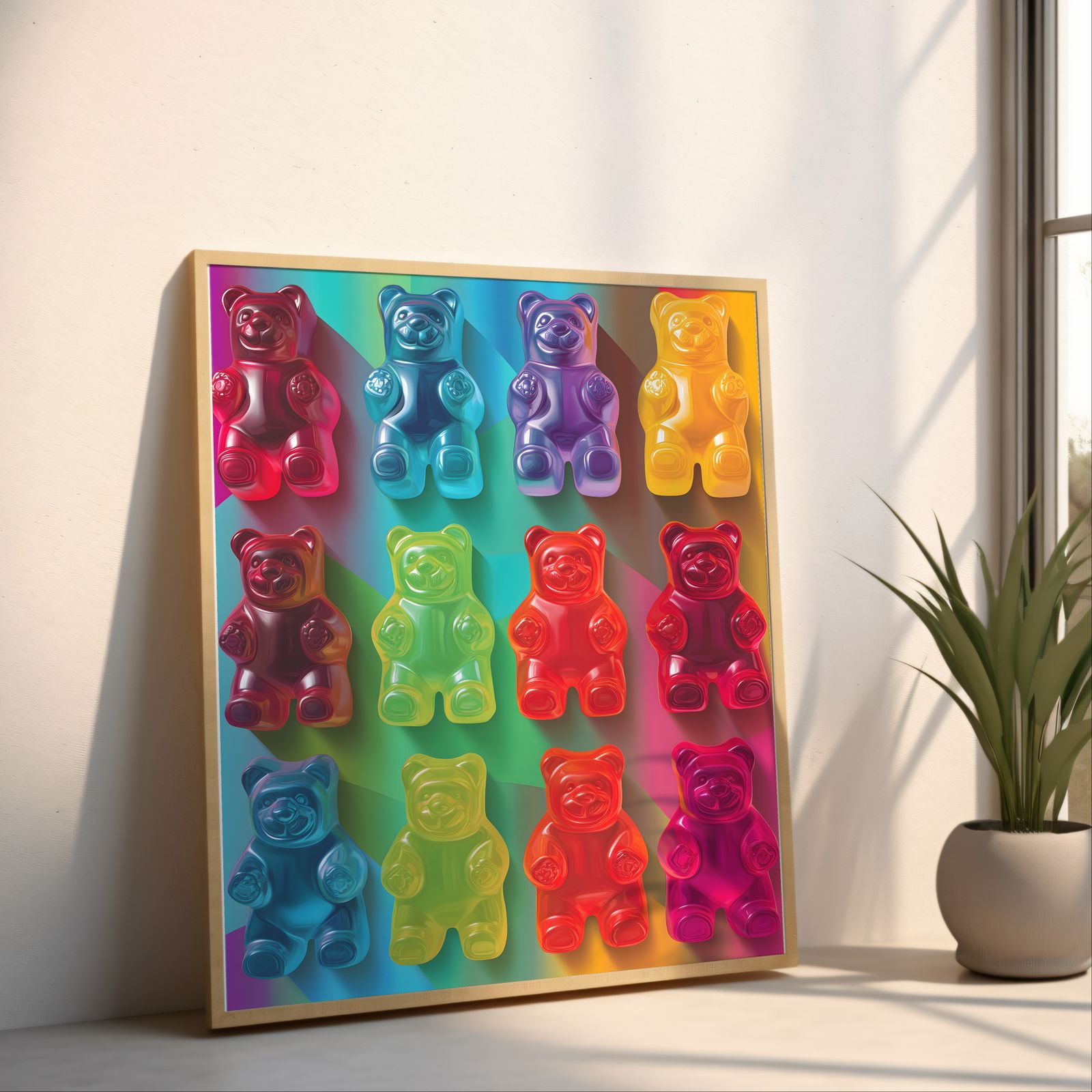 Gummy Bears shown in a room — angled mockup