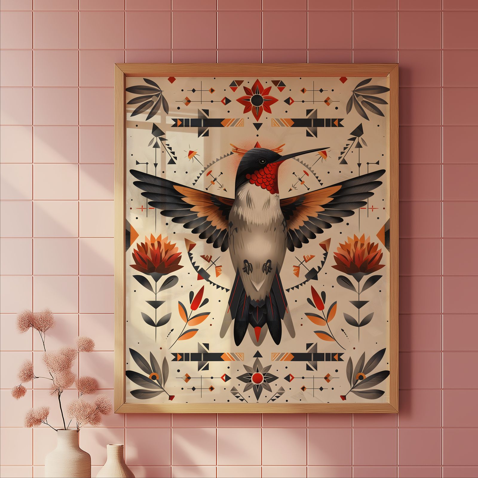 Hummingbird Mandala shown in a room — tile mockup