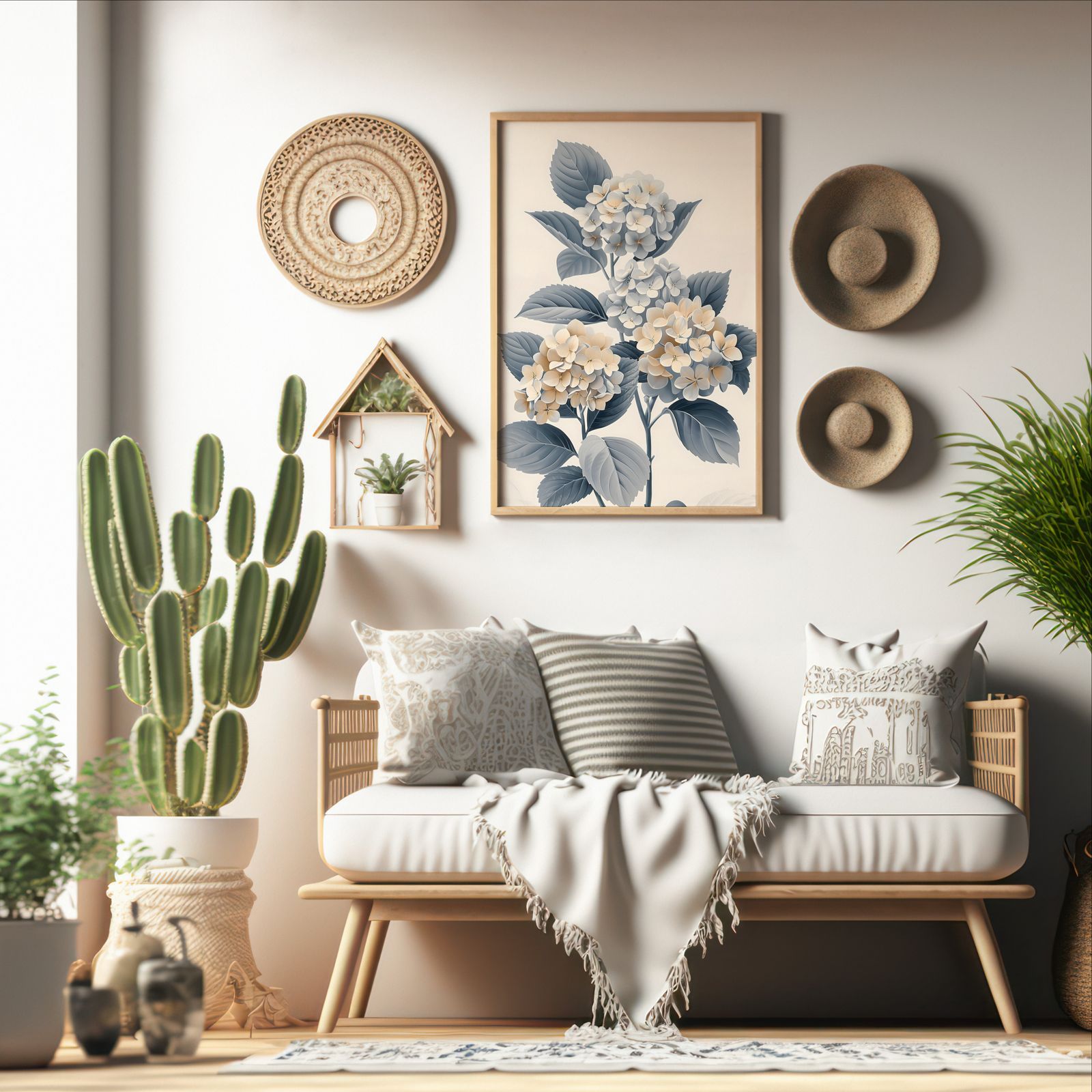 Hydrangea Blue shown in a room — boho mockup