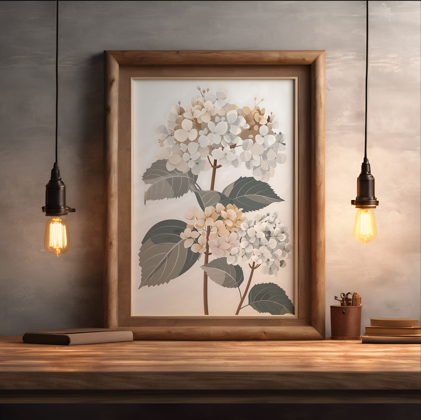 Hydrangea Brown shown in a room — desk mockup