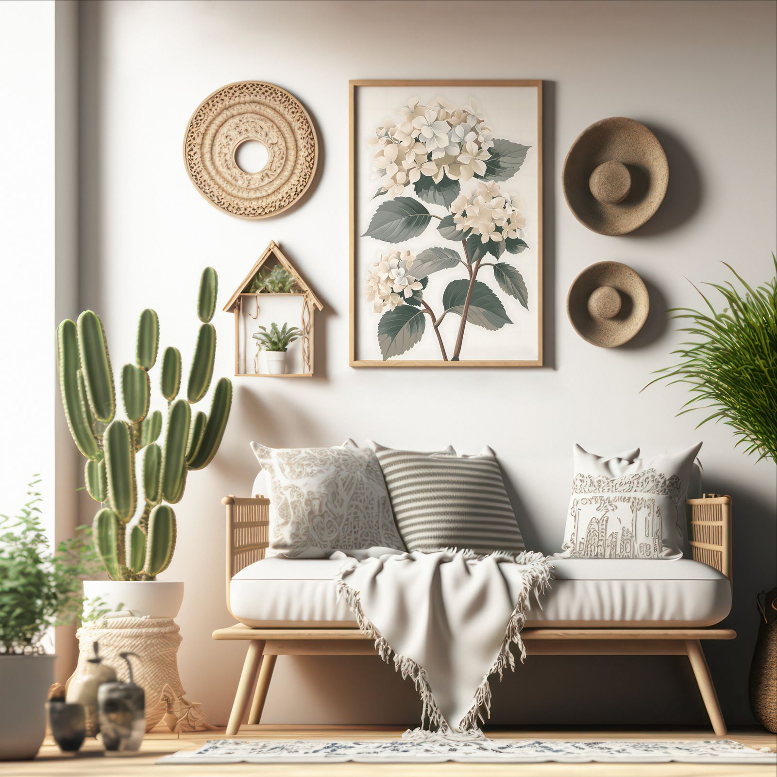 Hydrangea Green shown in a room — boho mockup