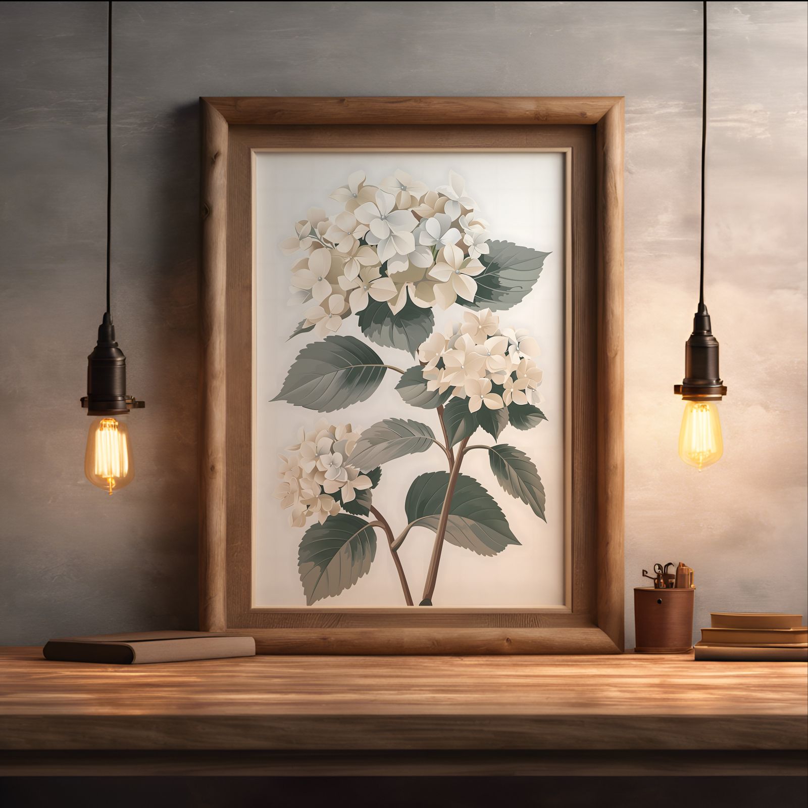 Hydrangea Green shown in a room — desk mockup