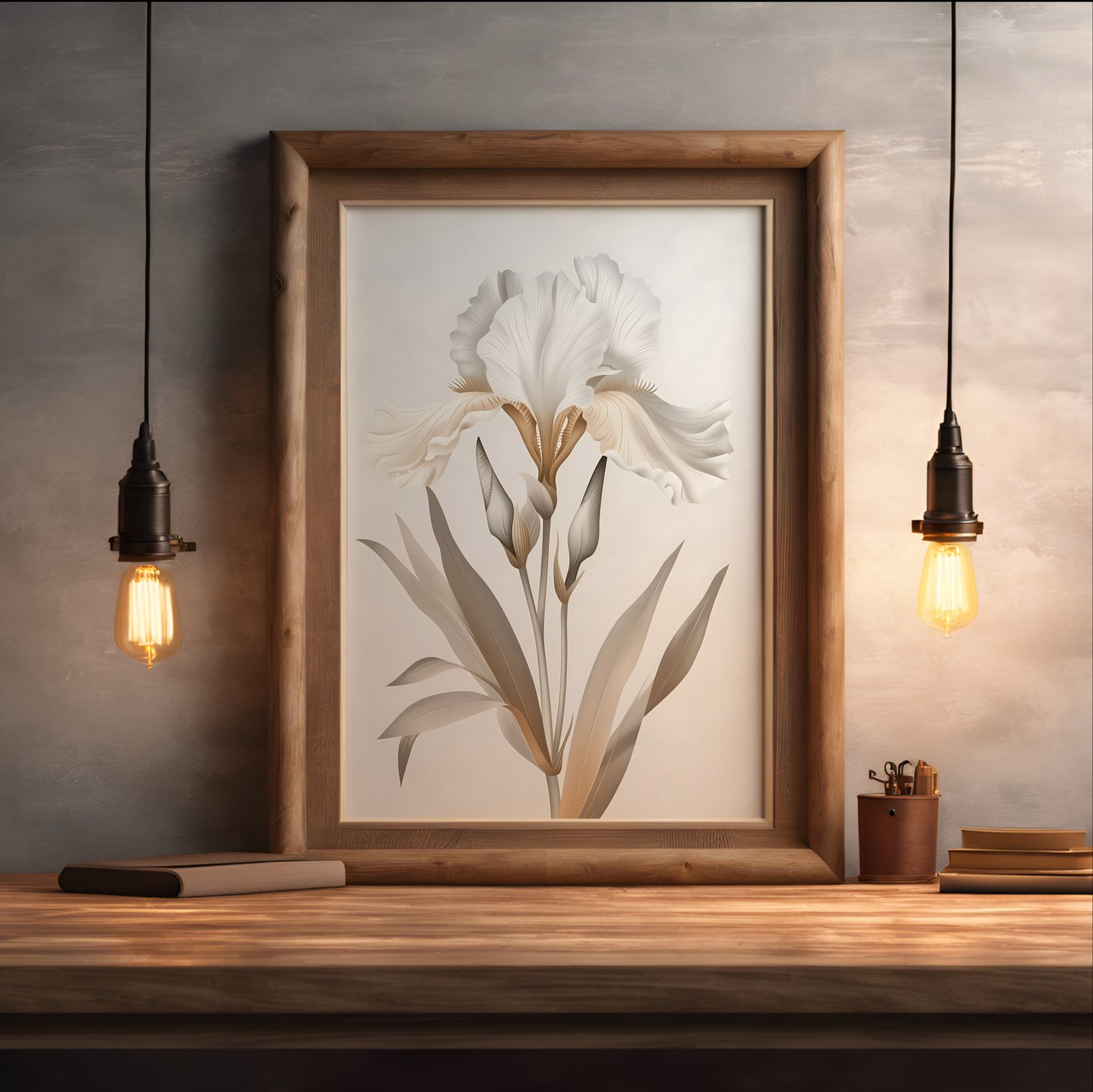 Iris Brown shown in a room — desk mockup