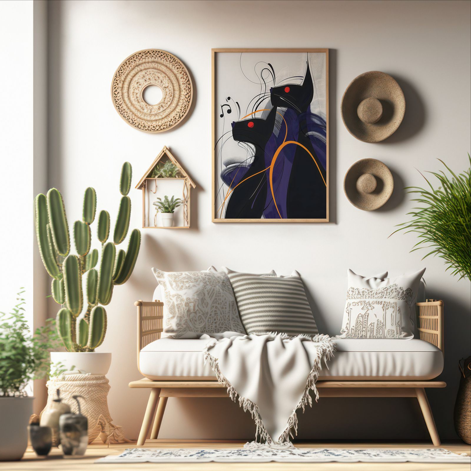 Jazz Cat Double shown in a room — boho mockup