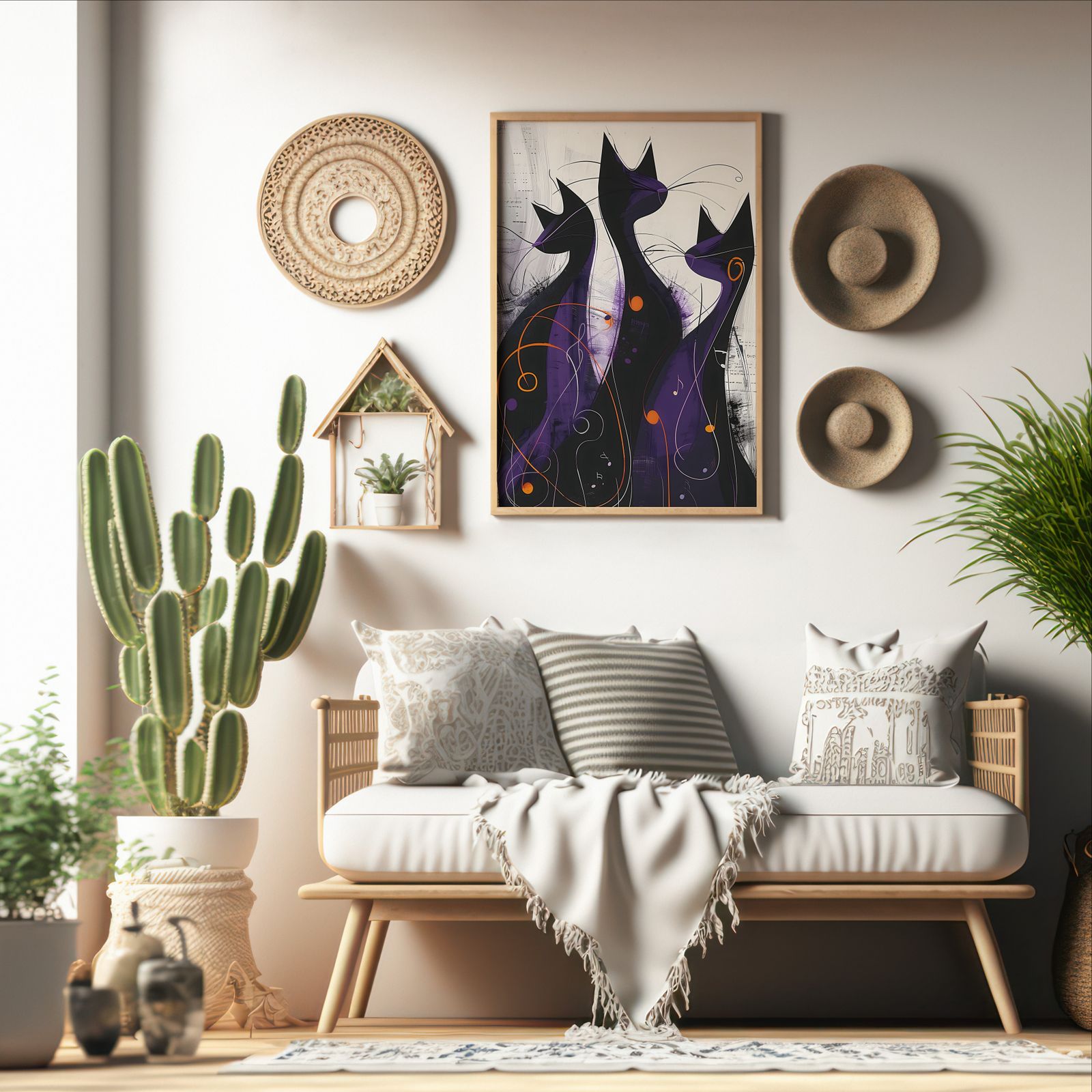 Jazz Cat Triple shown in a room — boho mockup