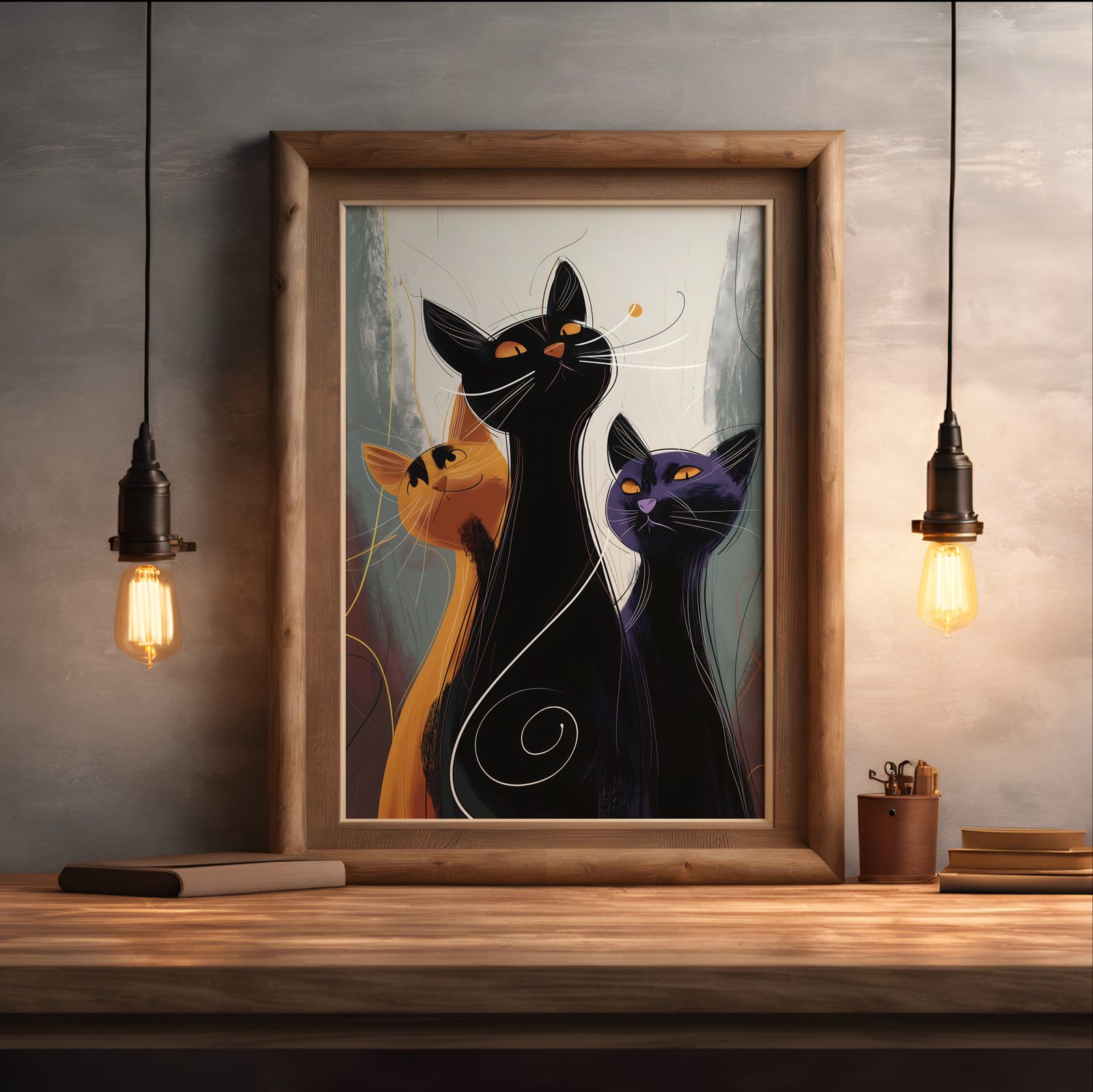 Jazz Cats shown in a room — desk mockup