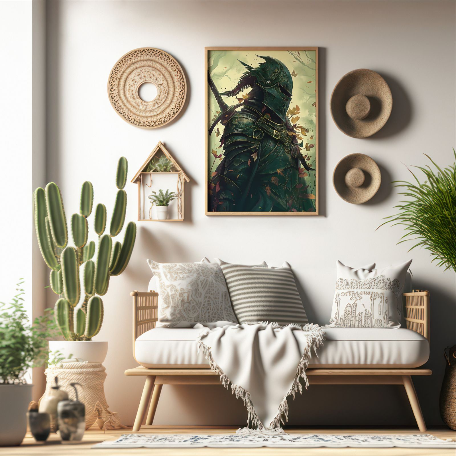 Knight of the Forest shown in a room — boho mockup